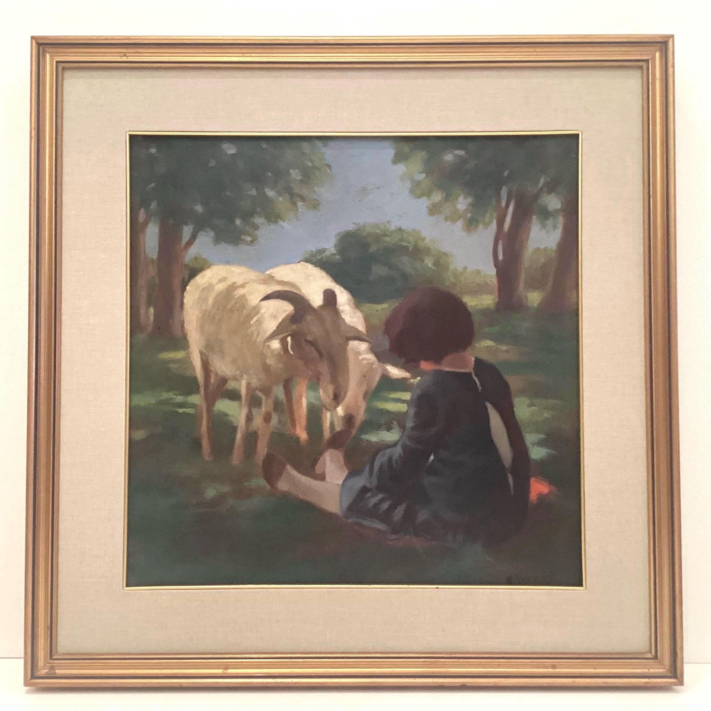 Vintage Oil Painting | Alfredo Soressi Italian School, 1960s Goats & Girl Scene — photo 3 of 10