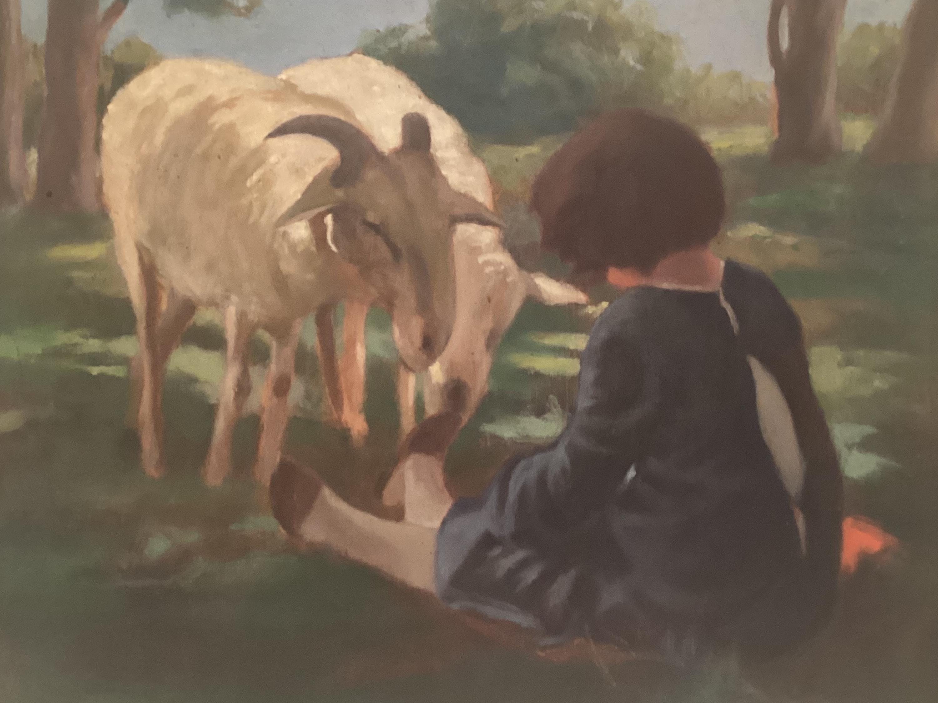 Vintage Oil Painting | Alfredo Soressi Italian School, 1960s Goats & Girl Scene — photo 6 of 10