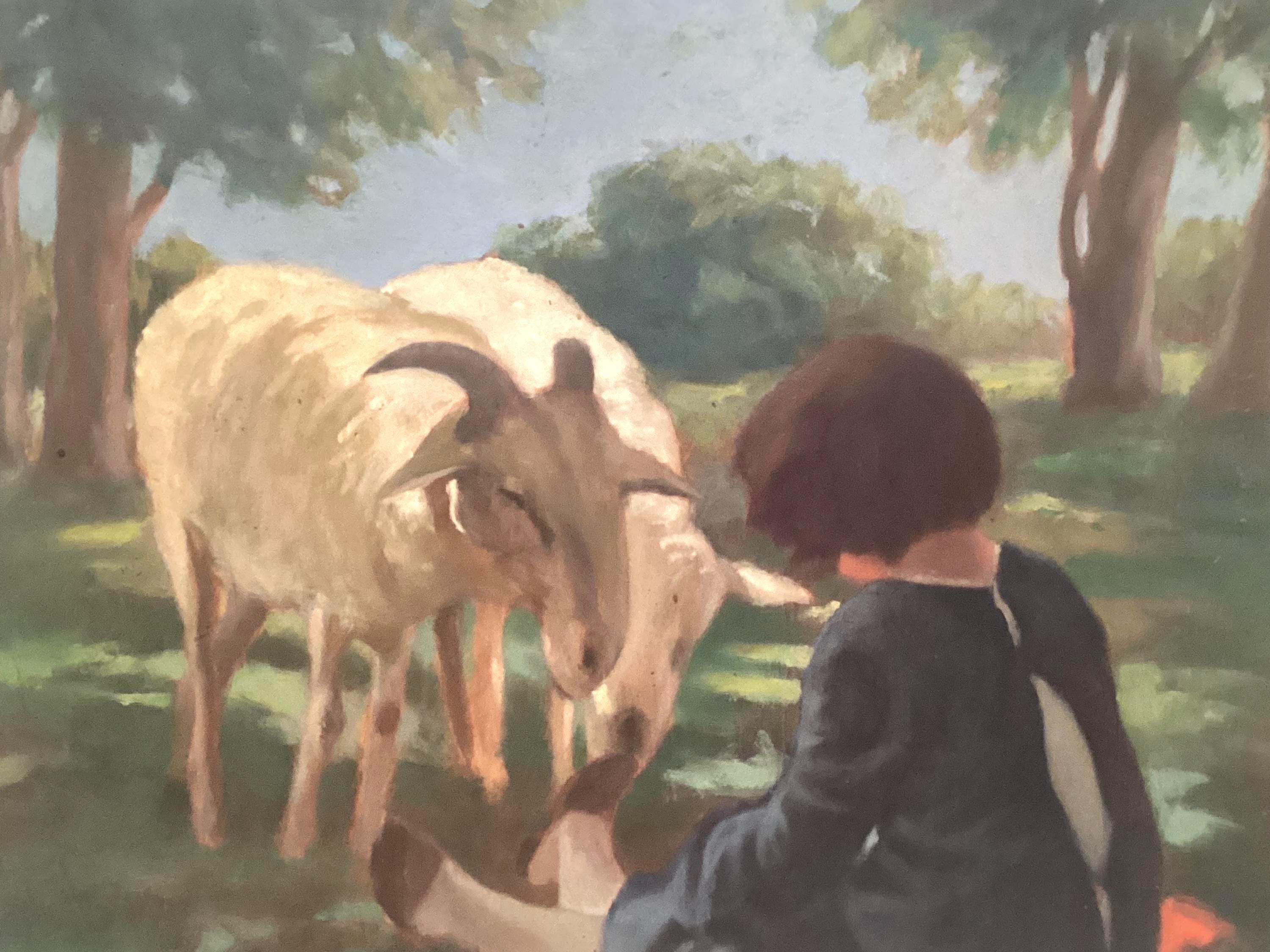 Vintage Oil Painting | Alfredo Soressi Italian School, 1960s Goats & Girl Scene — photo 7 of 10