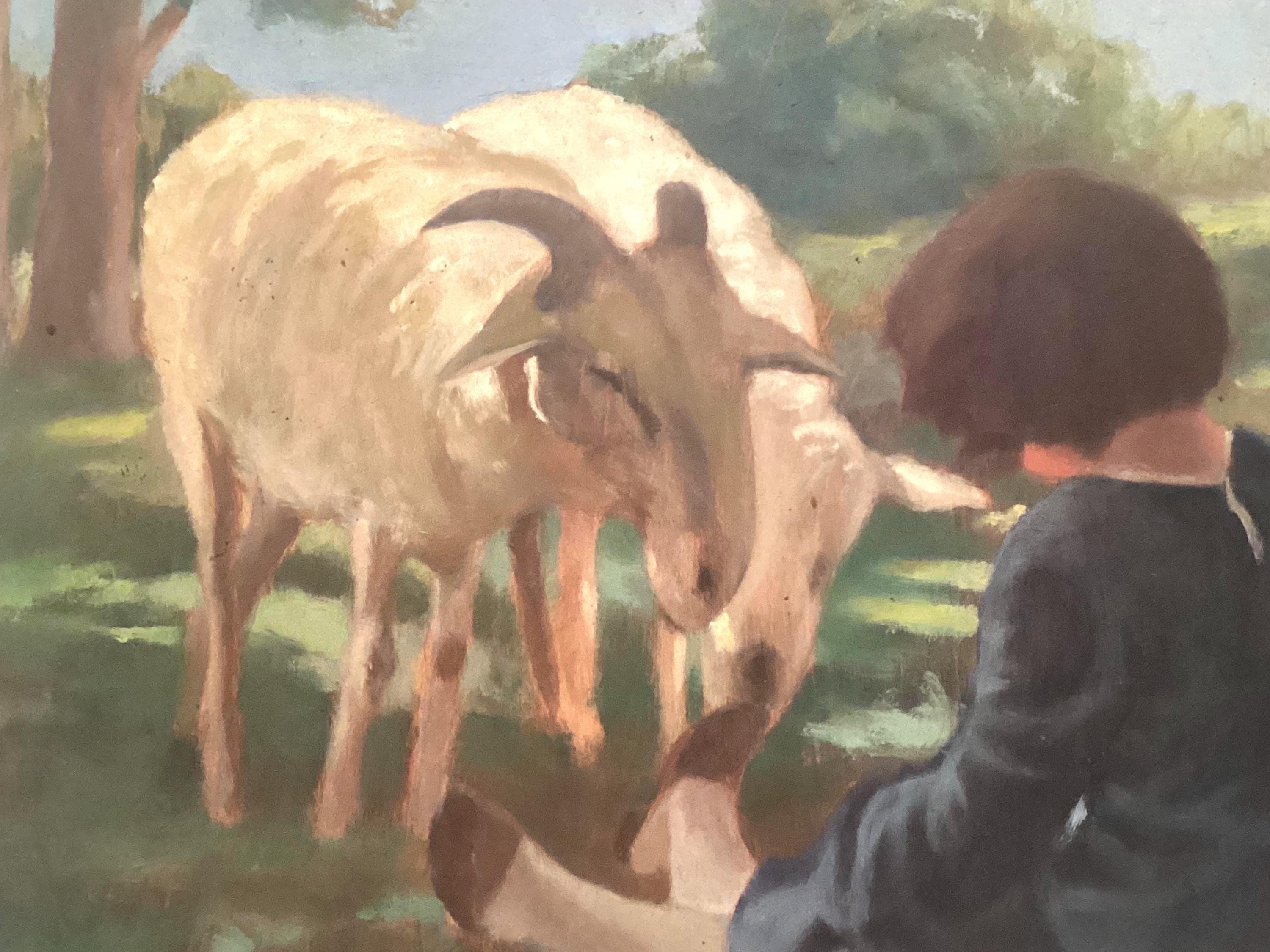 Vintage Oil Painting | Alfredo Soressi Italian School, 1960s Goats & Girl Scene — photo 8 of 10