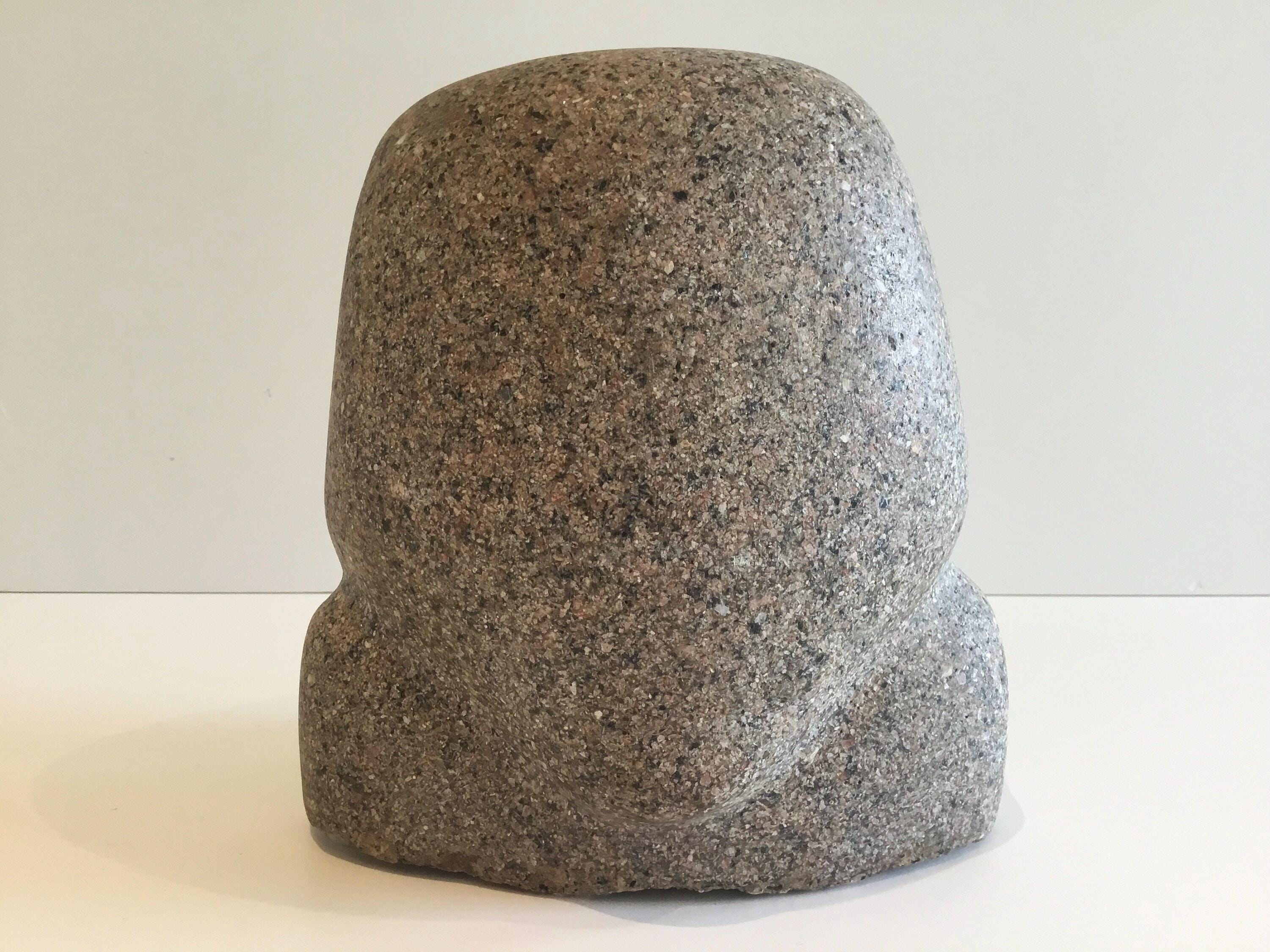 Vintage Stone Bust | 1970s Pharaoh Sculpture Pink Granite, Hand-Carved Egyptian Art — photo 5 of 7