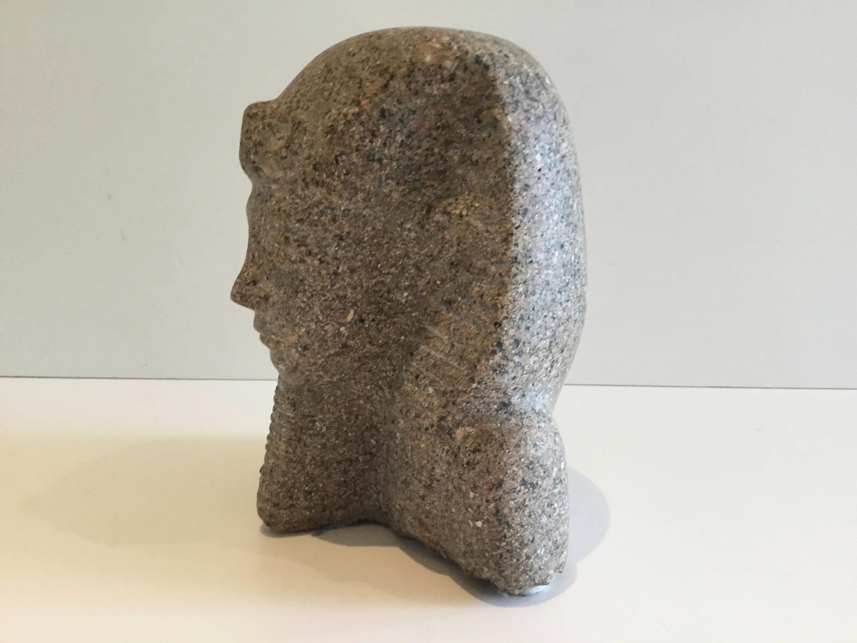 Vintage Stone Bust | 1970s Pharaoh Sculpture Pink Granite, Hand-Carved Egyptian Art — photo 6 of 7