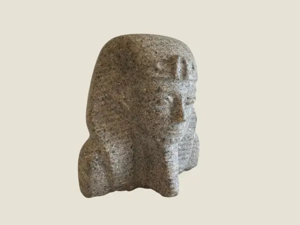 Vintage Stone Bust | 1970s Pharaoh Sculpture Pink Granite, Hand-Carved Egyptian Art