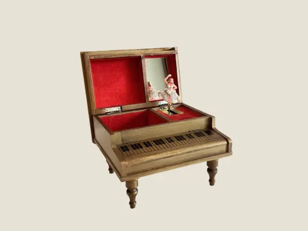 Vintage Music Box | 1960s Japanese Grand Piano, Working Dancer & Jewelry Compartments