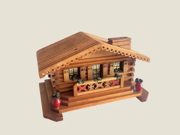 Large Chalet Music Box (1950s) Cigarette Case Jewellery Holders Made In Switzerland