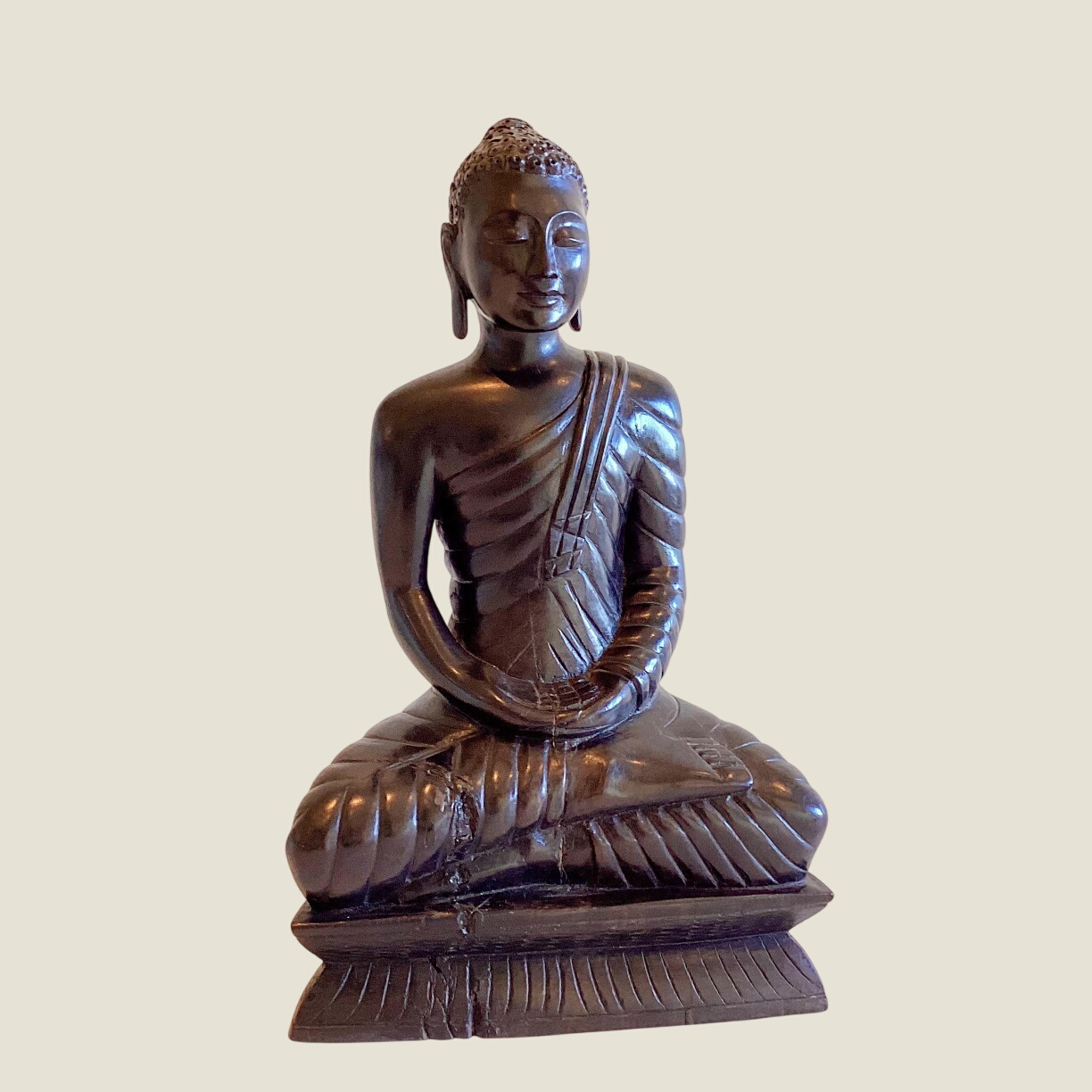 Antique Buddha Statue | 1900s Seated Meditation Dhyana Mudra, Solid Ebony Wood Thai