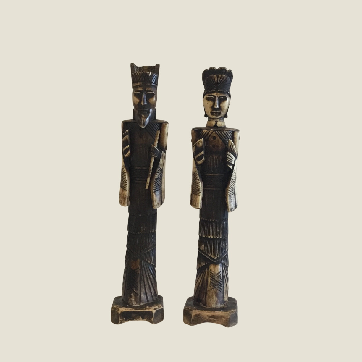 Antique Chinese Sculptures | 1900s Qing Dynasty Pair, Hand-Crafted Assembly
