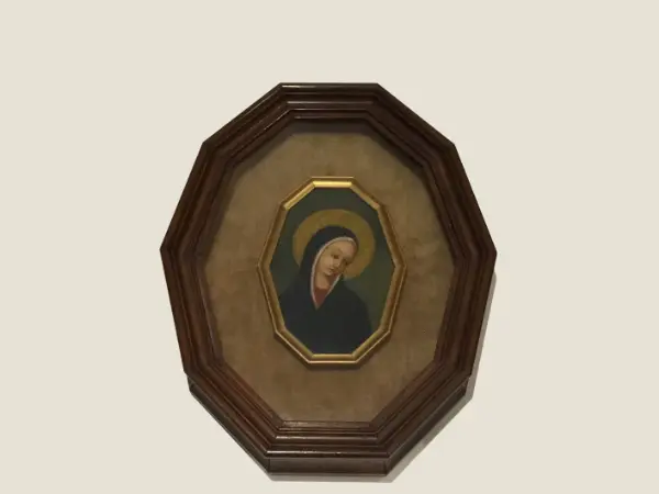 Vintage Icon | 1950s Italian Hand-Painted Saint Mary, Velvet & Glass Case