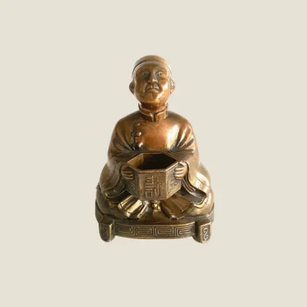 Vintage Bronze Sculpture | 1950s Chinese Seated Mandarin Official, Meditating Figure