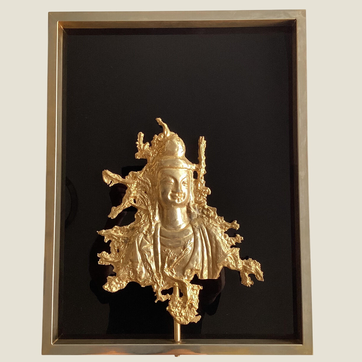 Vintage Sculpture | 1970s Gold Plated Buddha Wall Art, French Mid-Century Bronze*