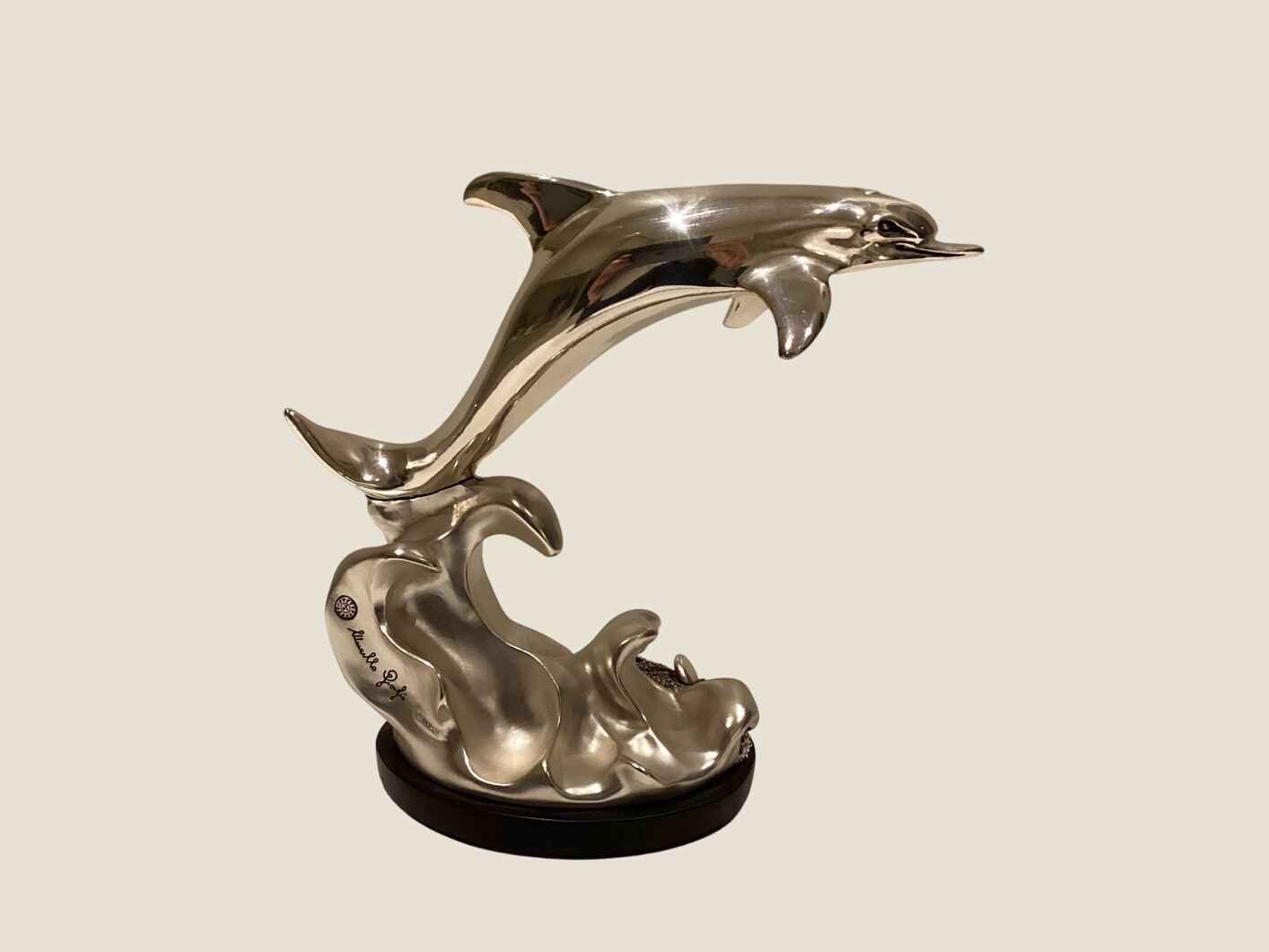 Vintage Italian Sculpture | Marcello Giorgio Silver Dolphin, 1970s Laminated Resin Art
