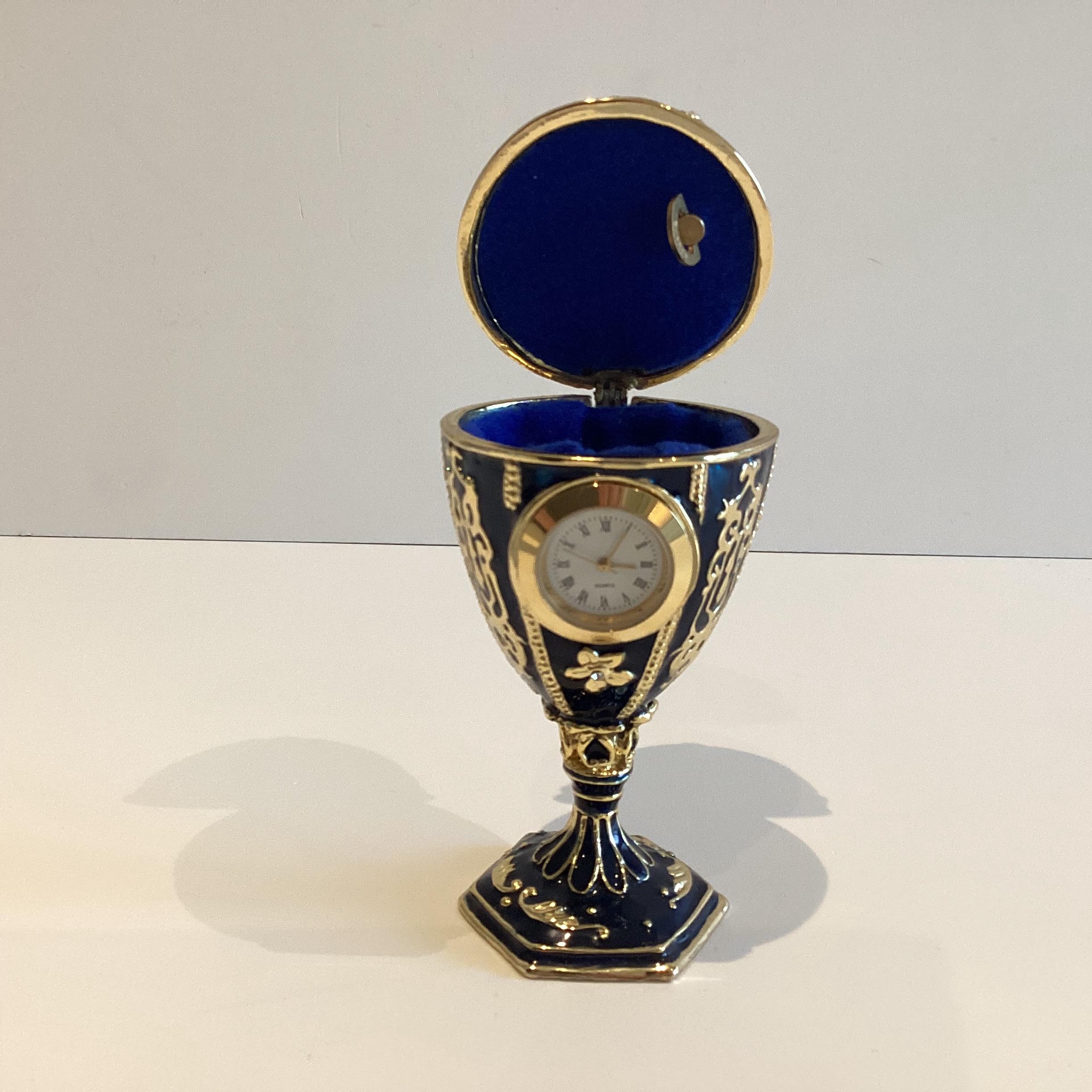 Vintage Collectible Fabergé-Style Egg Clock Music Box – Keren Kopal Swarovski Enamel — photo 2 of 8