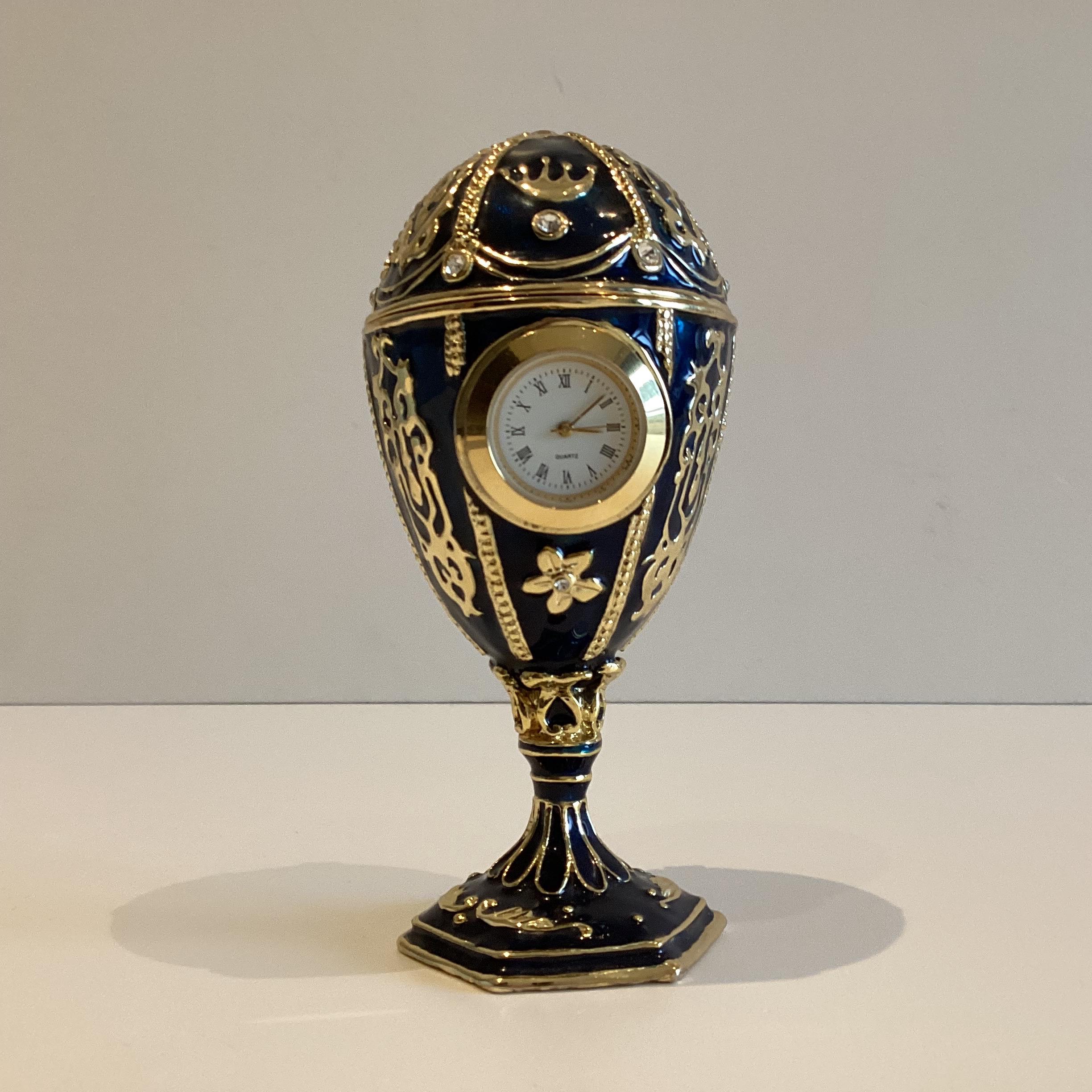 Vintage Collectible Fabergé-Style Egg Clock Music Box – Keren Kopal Swarovski Enamel — photo 3 of 8
