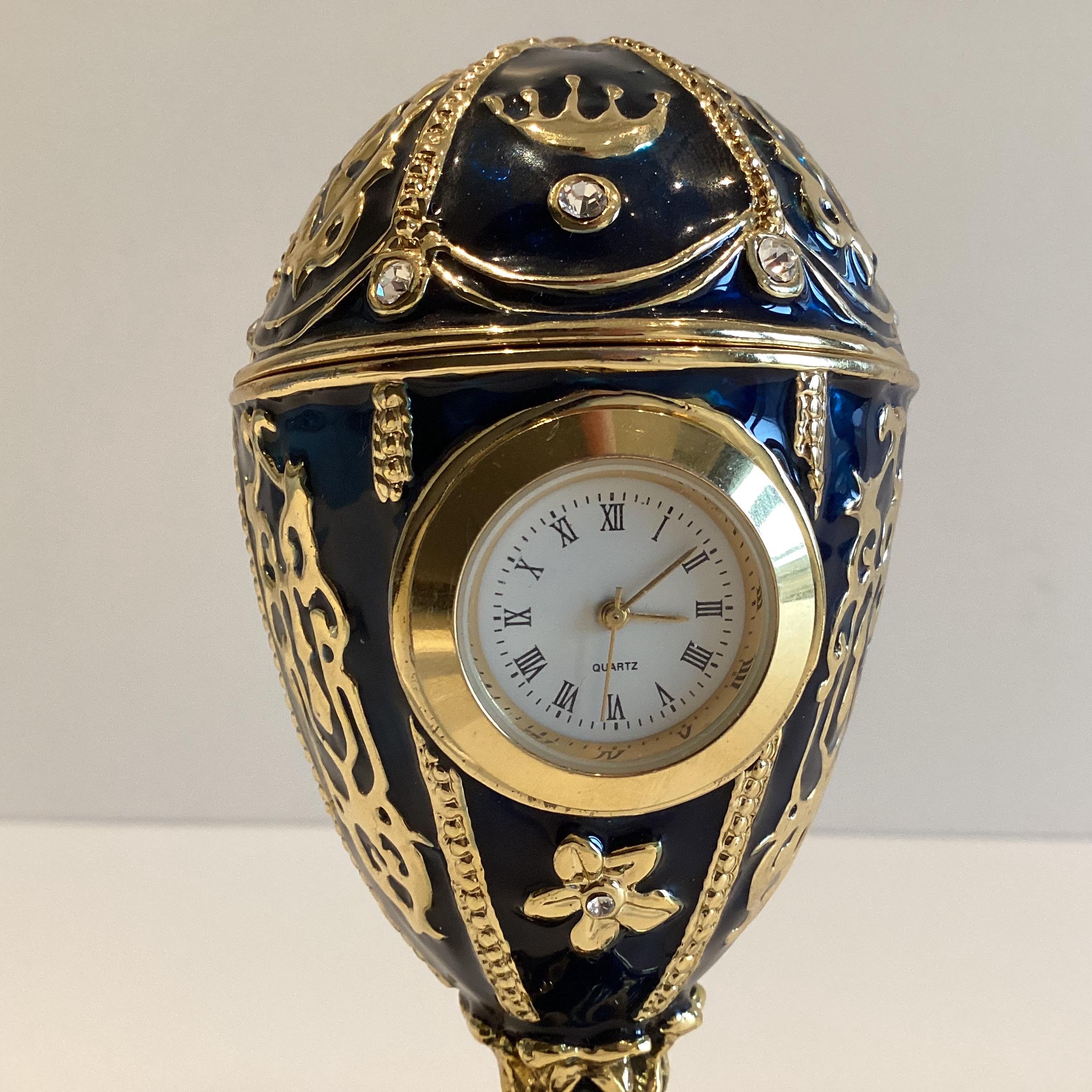 Vintage Collectible Fabergé-Style Egg Clock Music Box – Keren Kopal Swarovski Enamel — photo 4 of 8