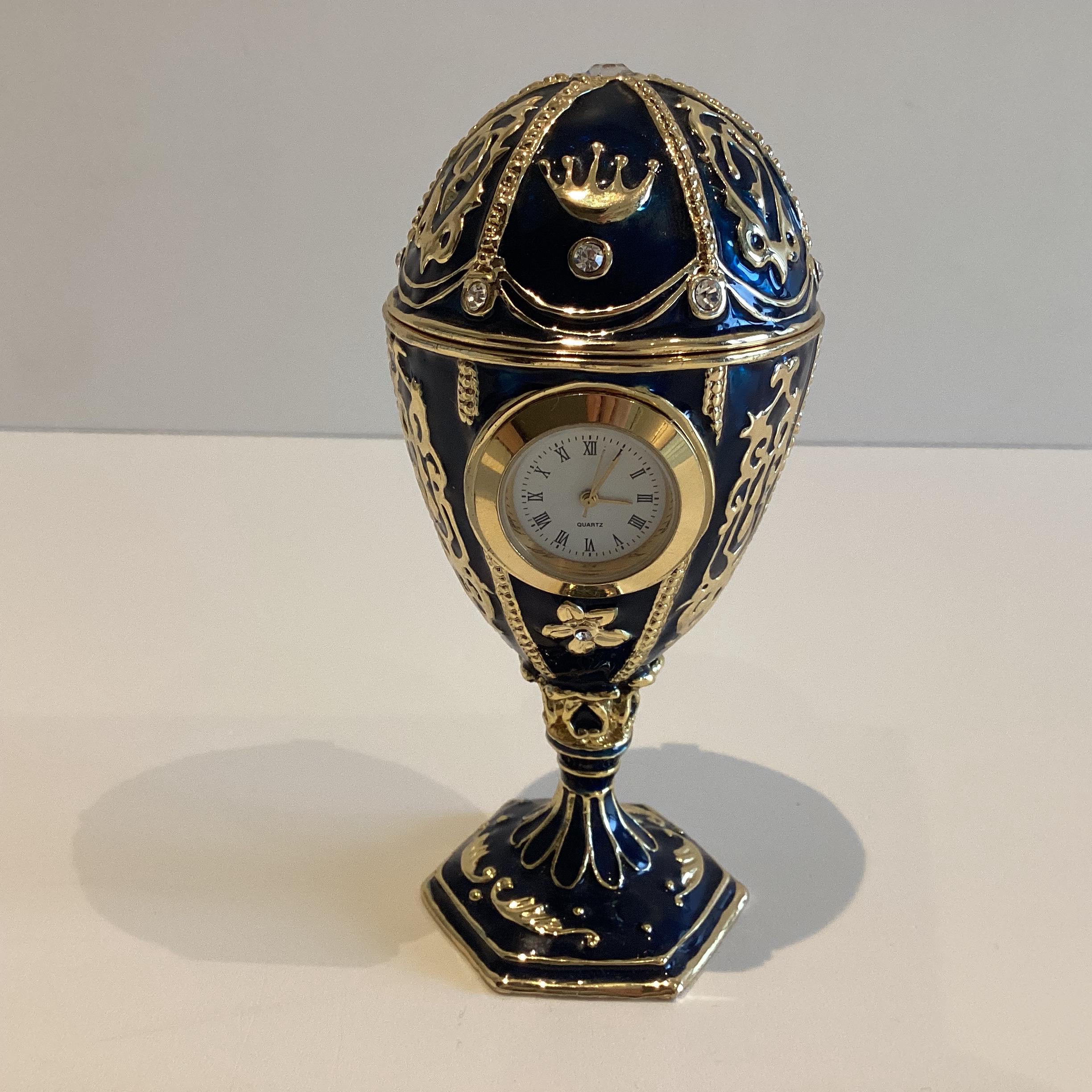 Vintage Collectible Fabergé-Style Egg Clock Music Box – Keren Kopal Swarovski Enamel — photo 5 of 8