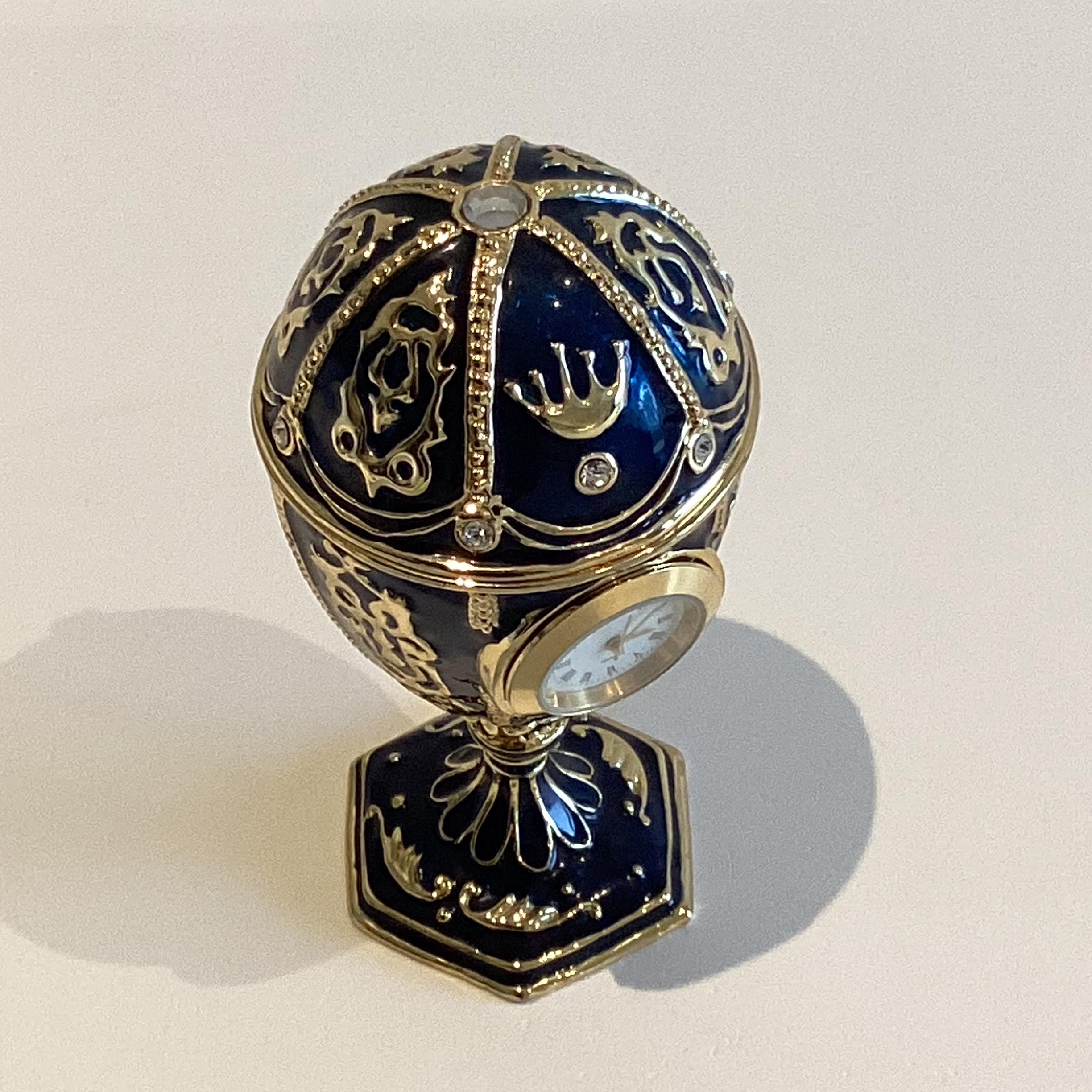 Vintage Collectible Fabergé-Style Egg Clock Music Box – Keren Kopal Swarovski Enamel — photo 6 of 8