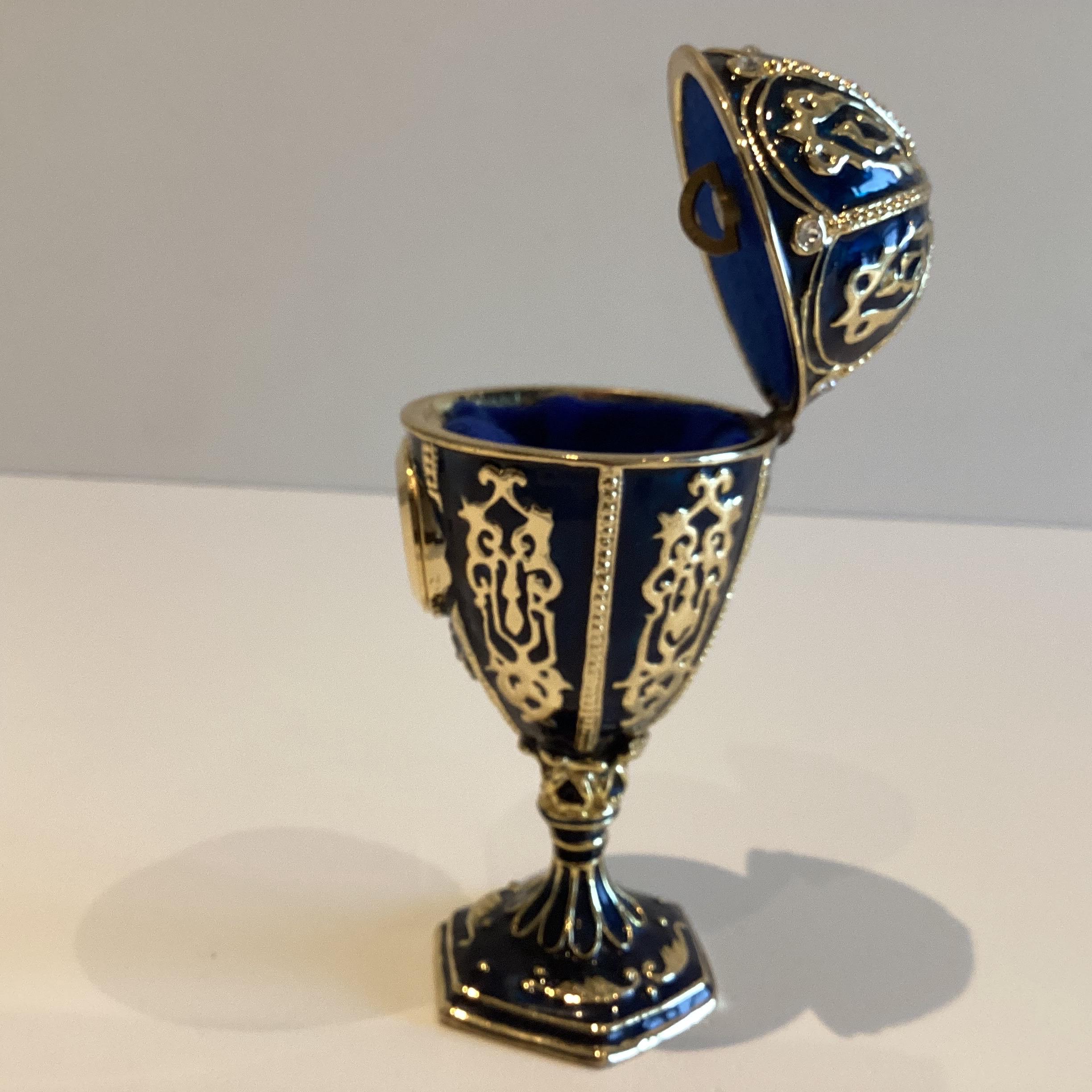 Vintage Collectible Fabergé-Style Egg Clock Music Box – Keren Kopal Swarovski Enamel — photo 7 of 8