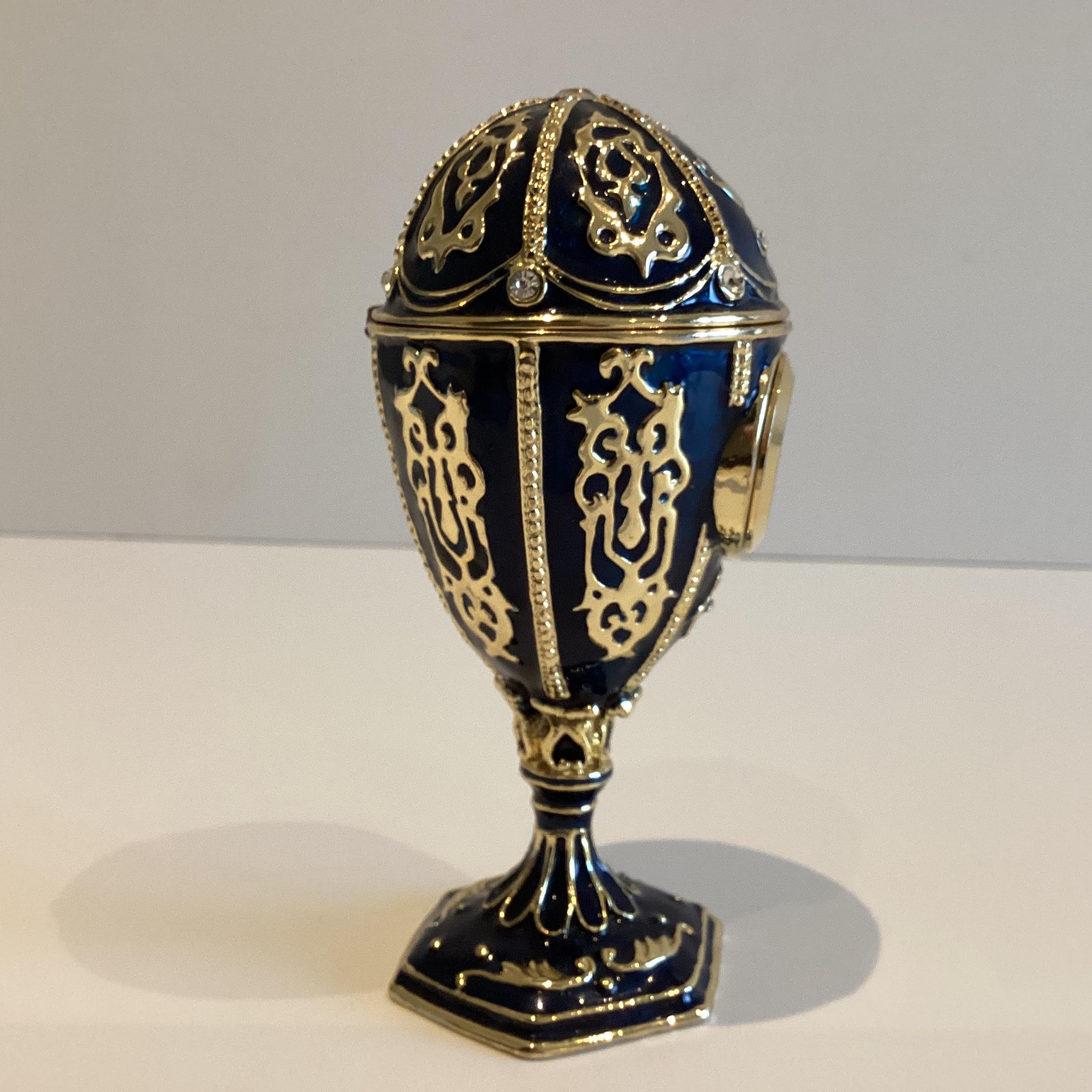 Vintage Collectible Fabergé-Style Egg Clock Music Box – Keren Kopal Swarovski Enamel — photo 8 of 8