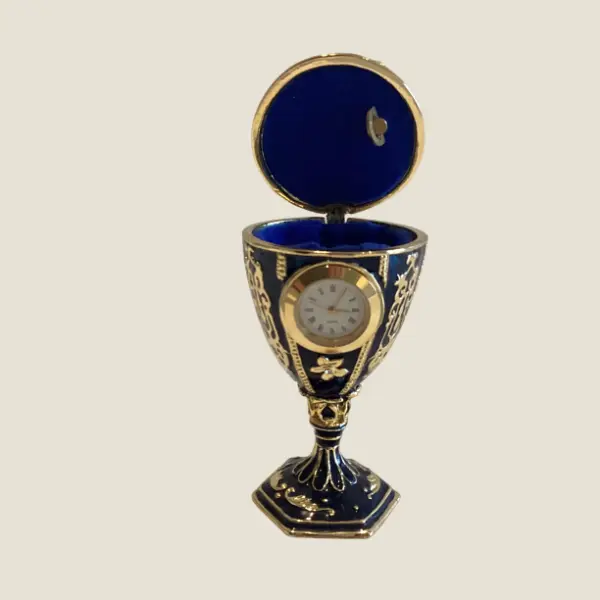 Vintage Collectible Fabergé-Style Egg Clock Music Box – Keren Kopal Swarovski Enamel