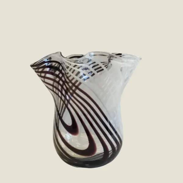Vintage Murano Vase | 1980s Carlo Moretti Design, White & Brown Glass Centerpiece