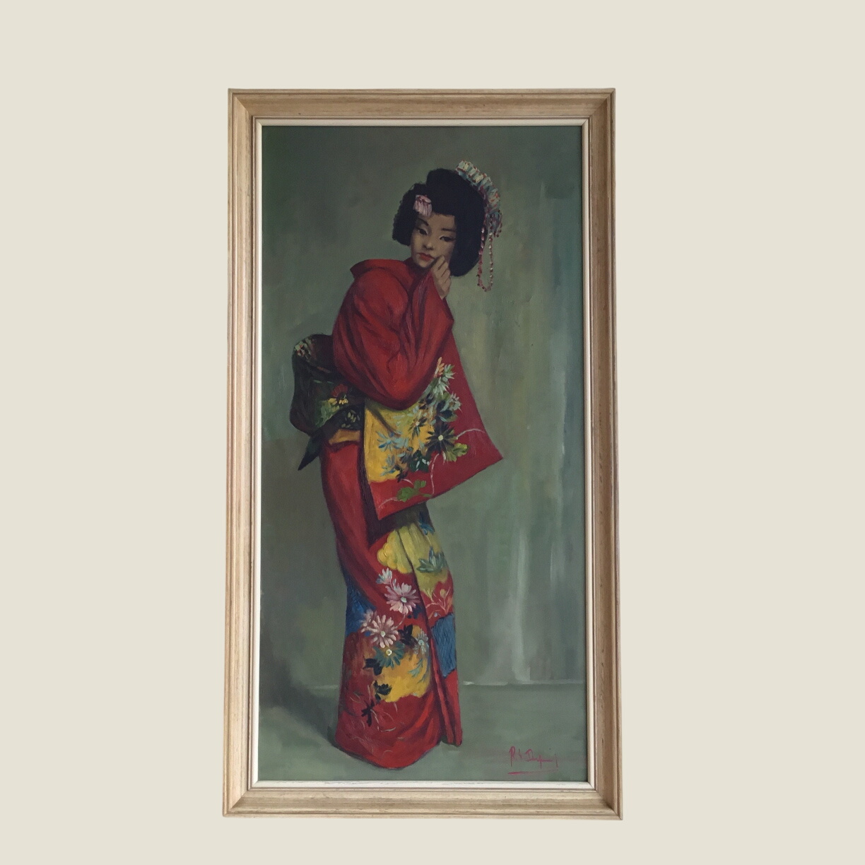 Antique Painting | 1930s Japanese Portrait of Geisha in Kimono, Signed Oil on Canvas*