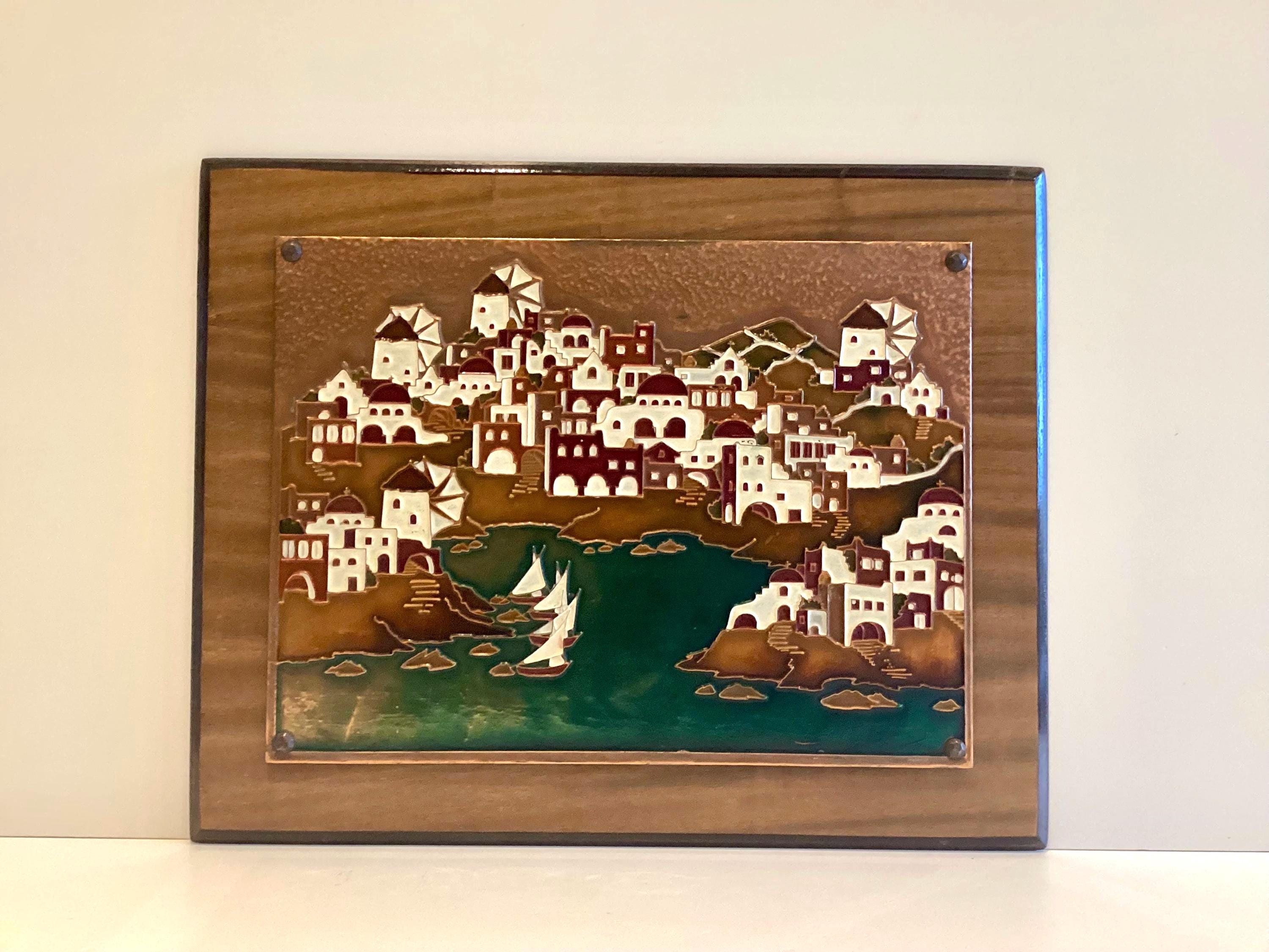 Vintage Wall Art Greek Enamel Metal Plaque by AETHRA, 1950s Mid Century Santorini — photo 2 of 10