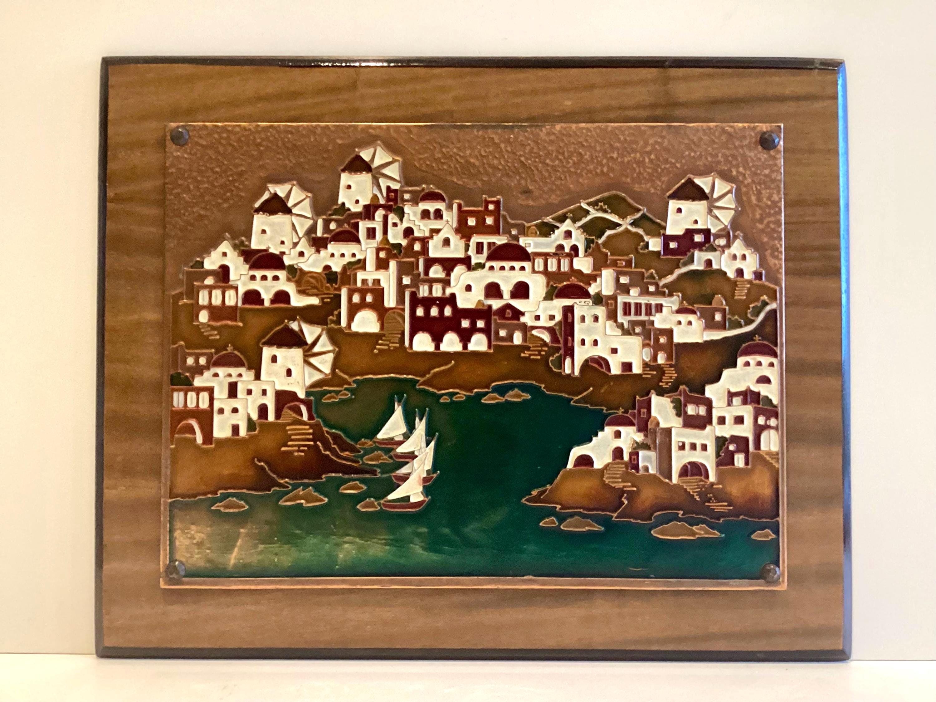 Vintage Wall Art Greek Enamel Metal Plaque by AETHRA, 1950s Mid Century Santorini — photo 3 of 10