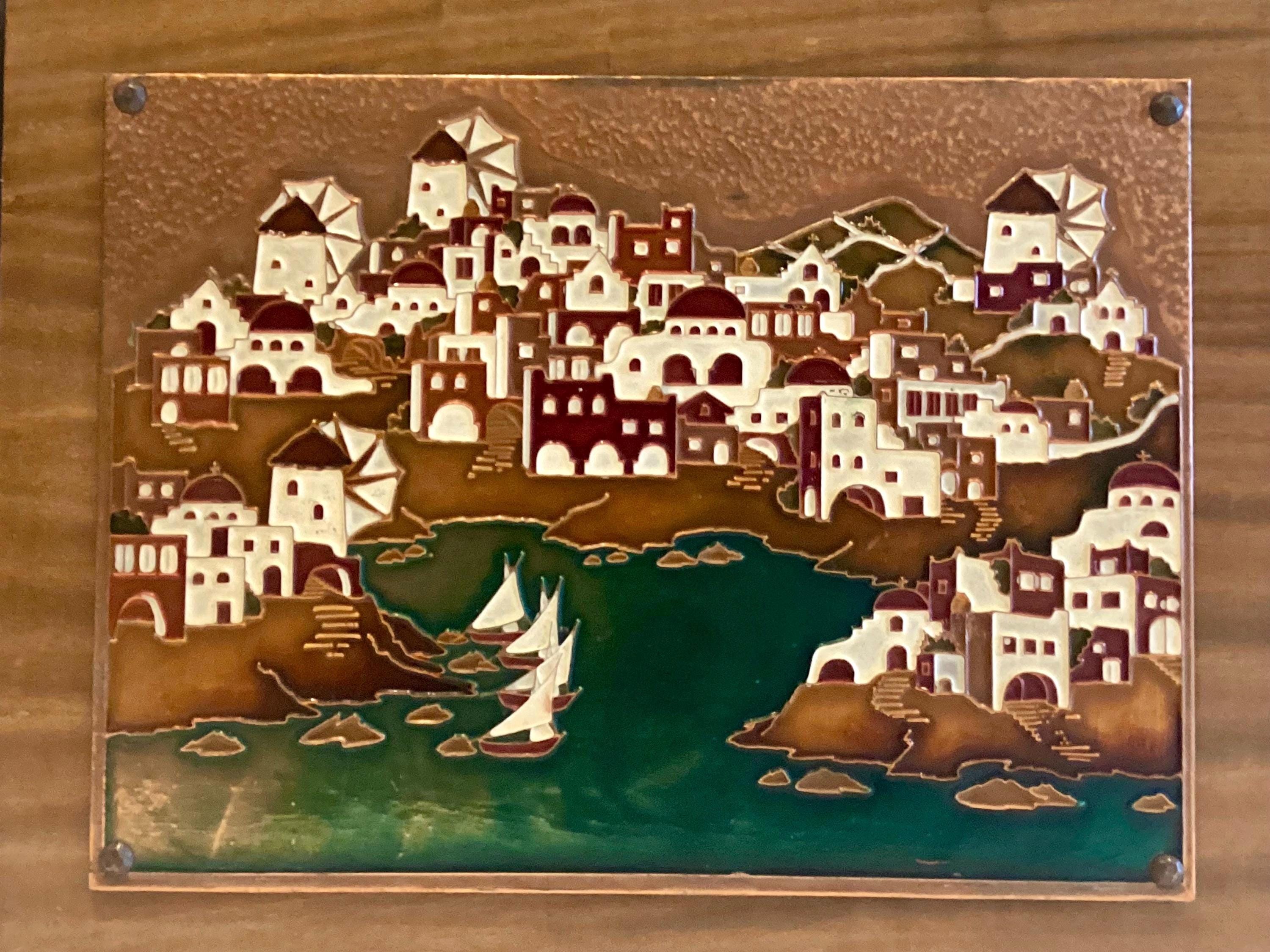 Vintage Wall Art Greek Enamel Metal Plaque by AETHRA, 1950s Mid Century Santorini — photo 4 of 10