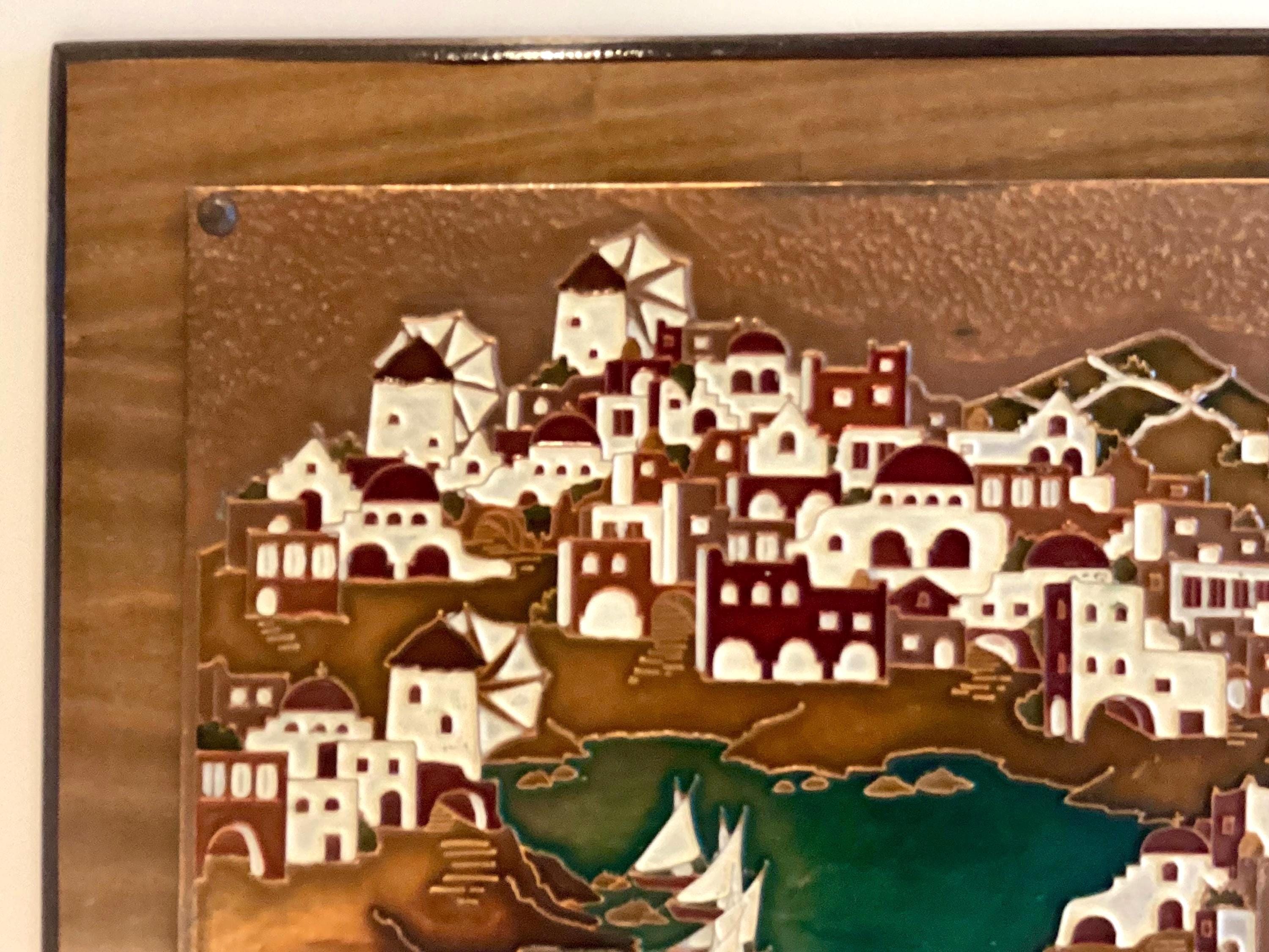 Vintage Wall Art Greek Enamel Metal Plaque by AETHRA, 1950s Mid Century Santorini — photo 5 of 10