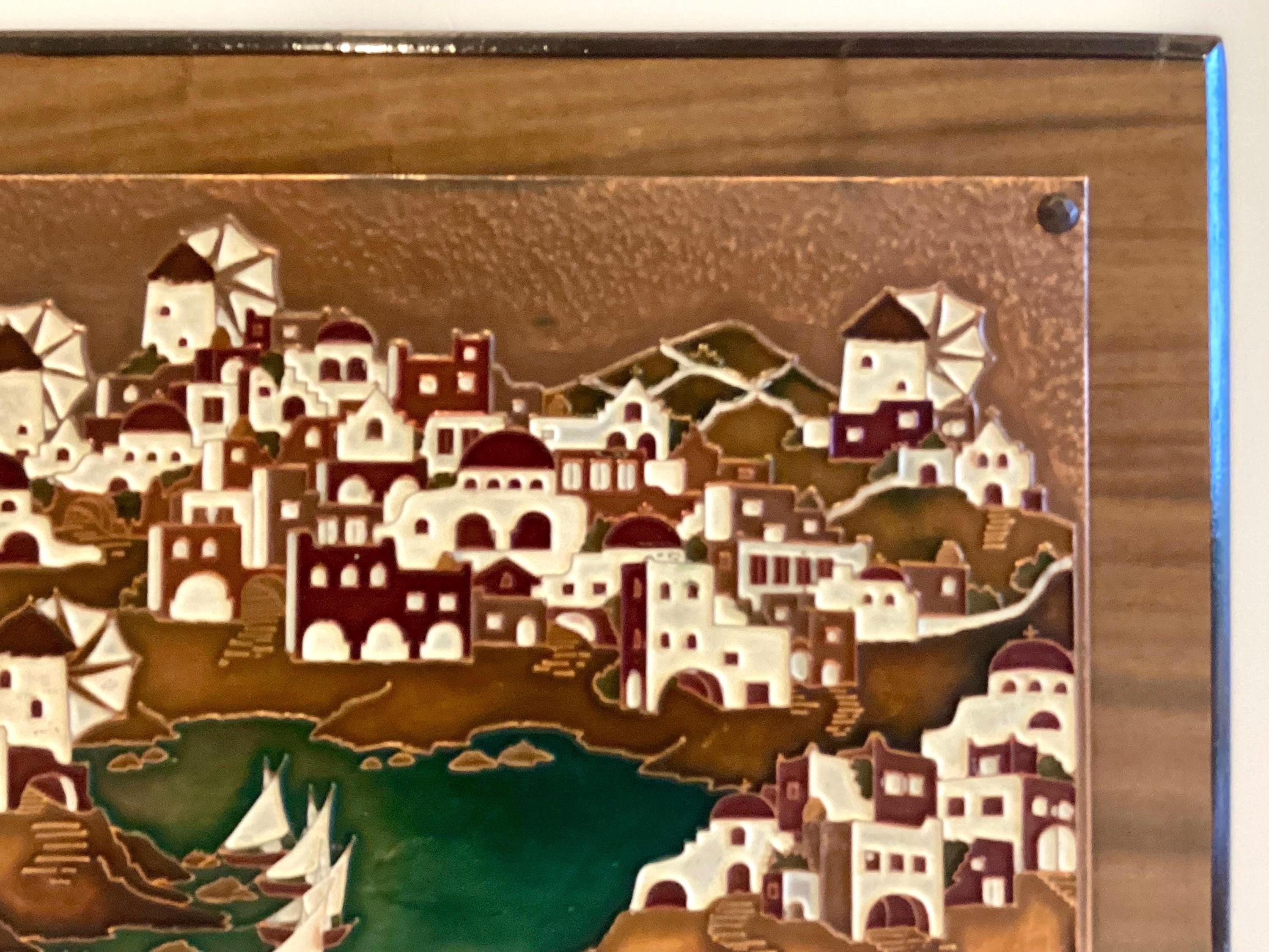 Vintage Wall Art Greek Enamel Metal Plaque by AETHRA, 1950s Mid Century Santorini — photo 6 of 10