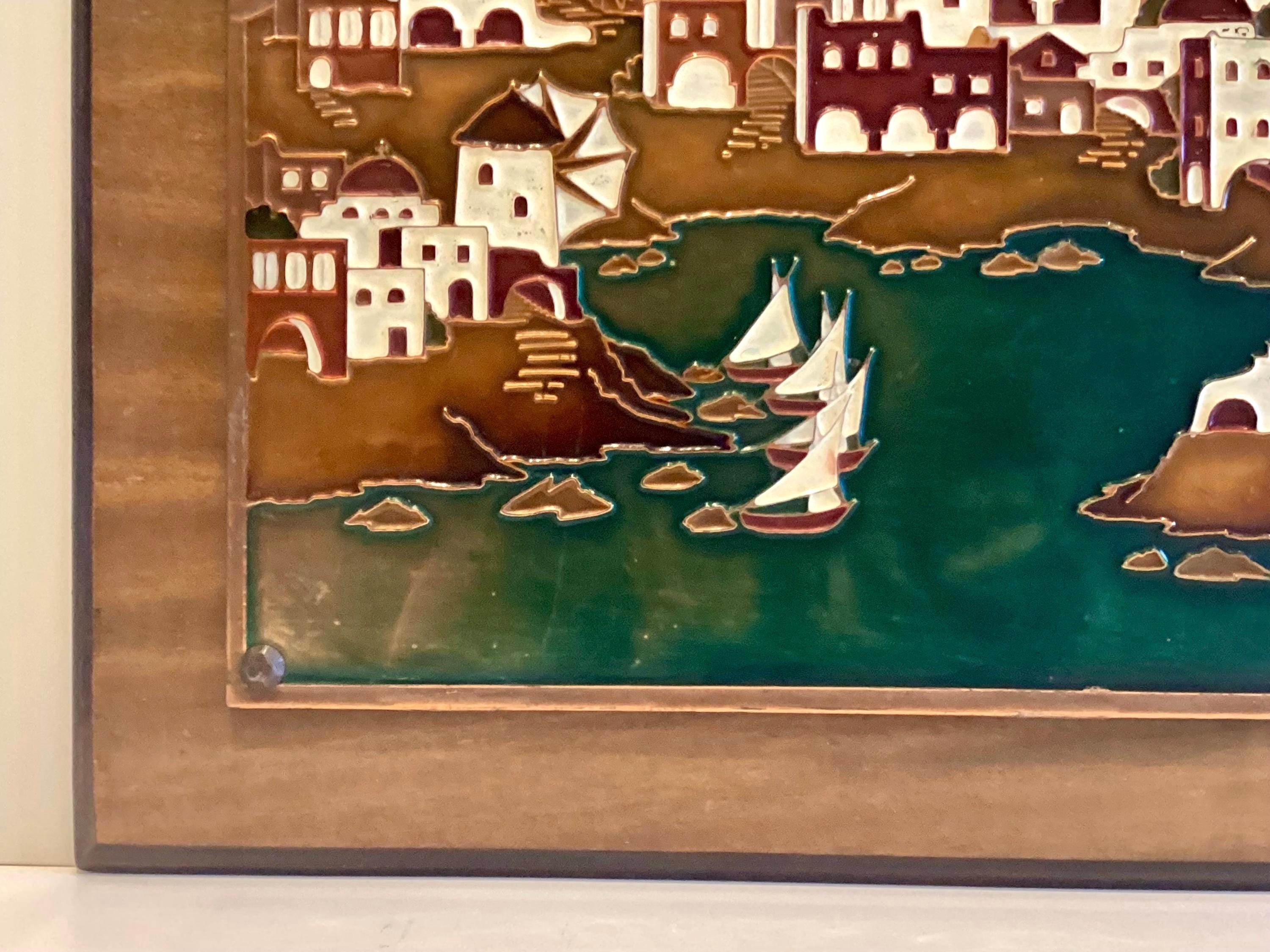 Vintage Wall Art Greek Enamel Metal Plaque by AETHRA, 1950s Mid Century Santorini — photo 8 of 10
