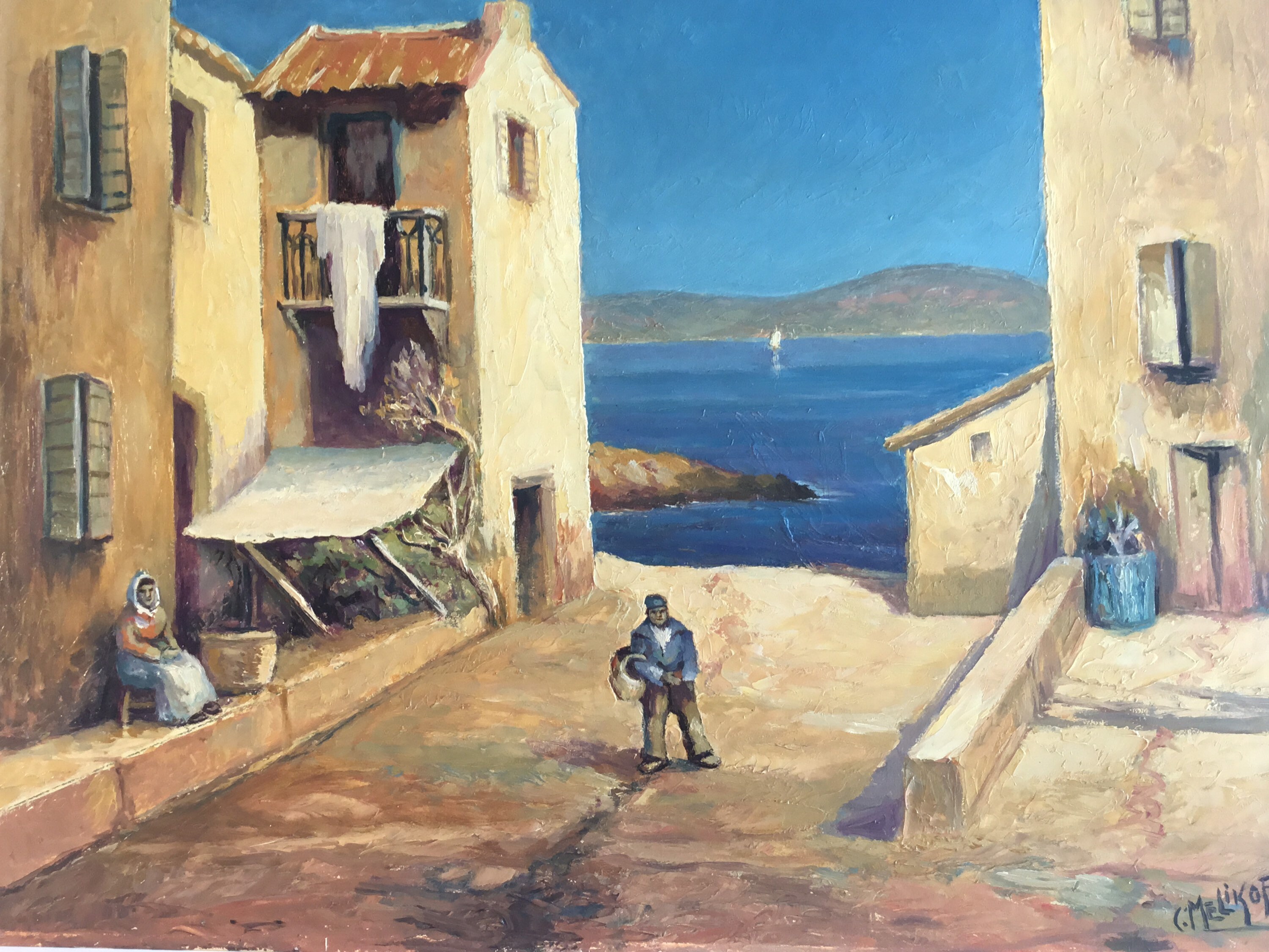 Vintage Seascape Painting | Charles Melikoff 1940s Martigues Port Marseille, Signed — photo 2 of 10