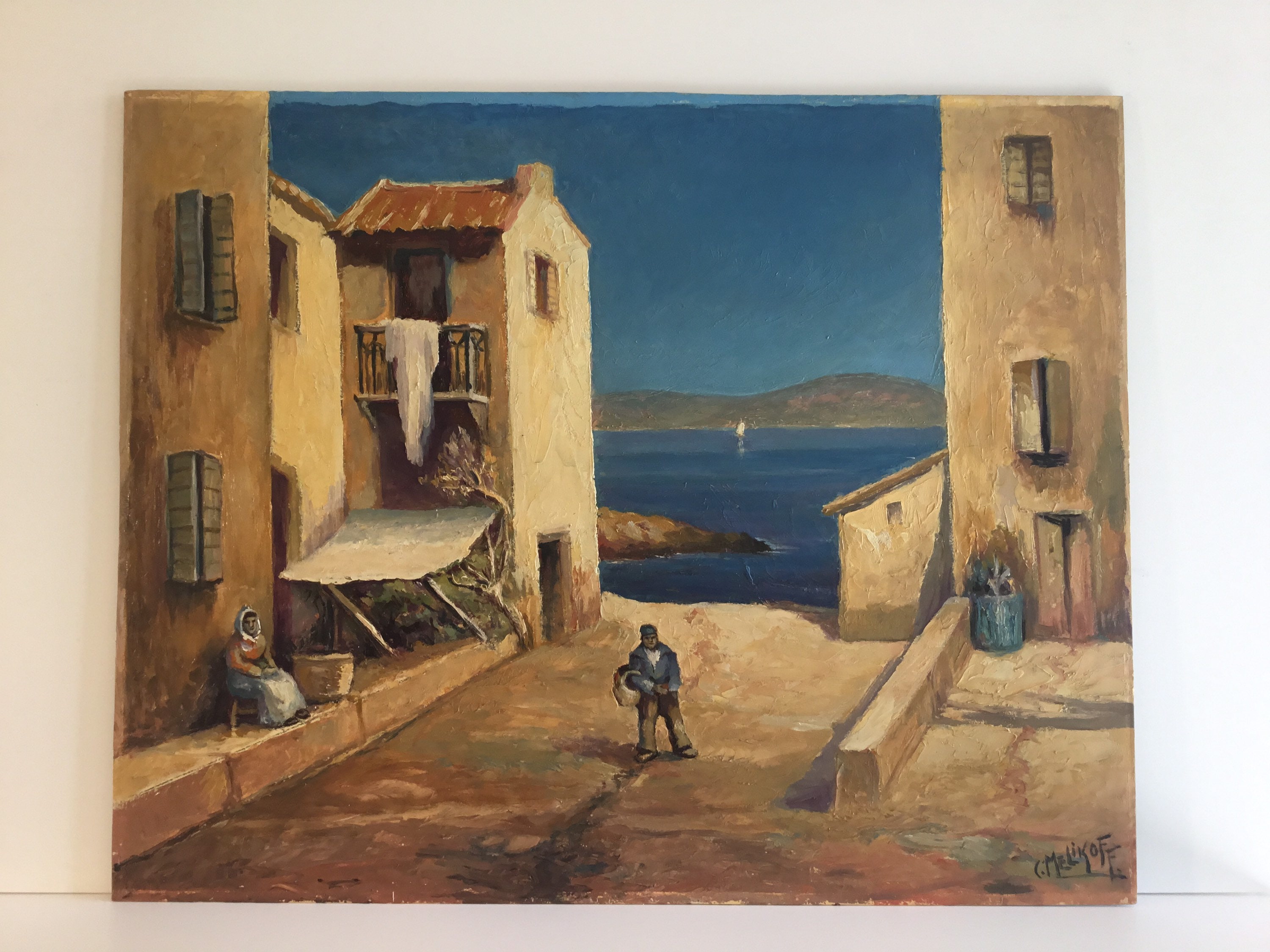 Vintage Seascape Painting | Charles Melikoff 1940s Martigues Port Marseille, Signed — photo 3 of 10