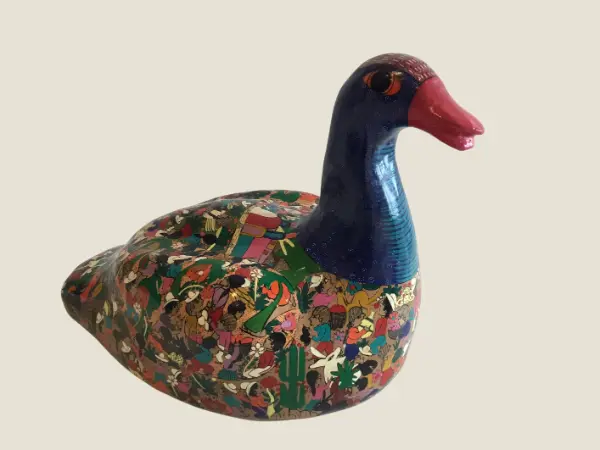 Ceramic Duck Hand Painted Folk Art Sculpture Terracotta Vintage Moses