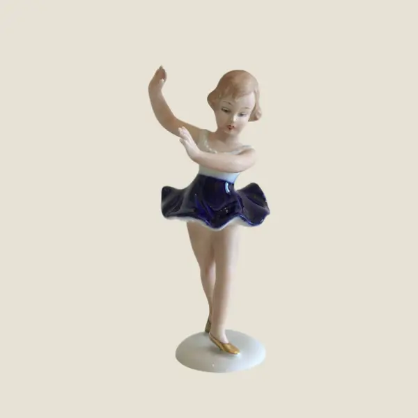 Vintage Porcelain | Wallendorf German Ballerina, 1960s Cobalt Blue Skirt Rare