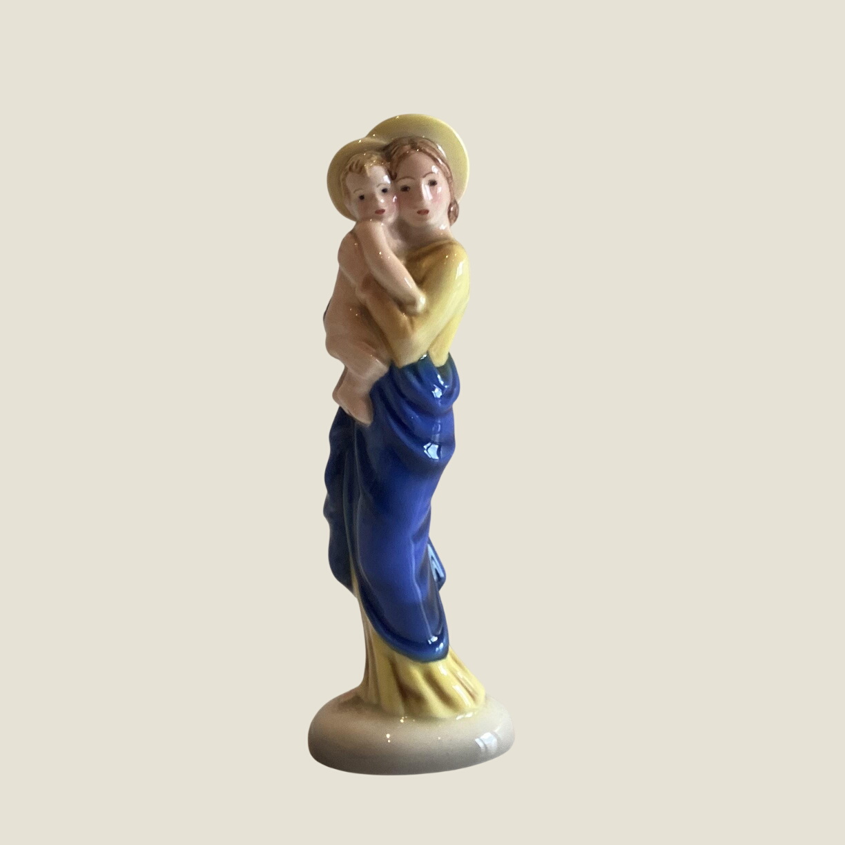 Vintage Porcelain Figurine Madonna and Child – Hand Painted Keramos Austria Religious Miniature Statue