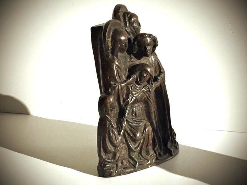 Antique Bronze Sculpture | 18th Century Dutch Religious Group, Madonna & Mourners — photo 3 of 10