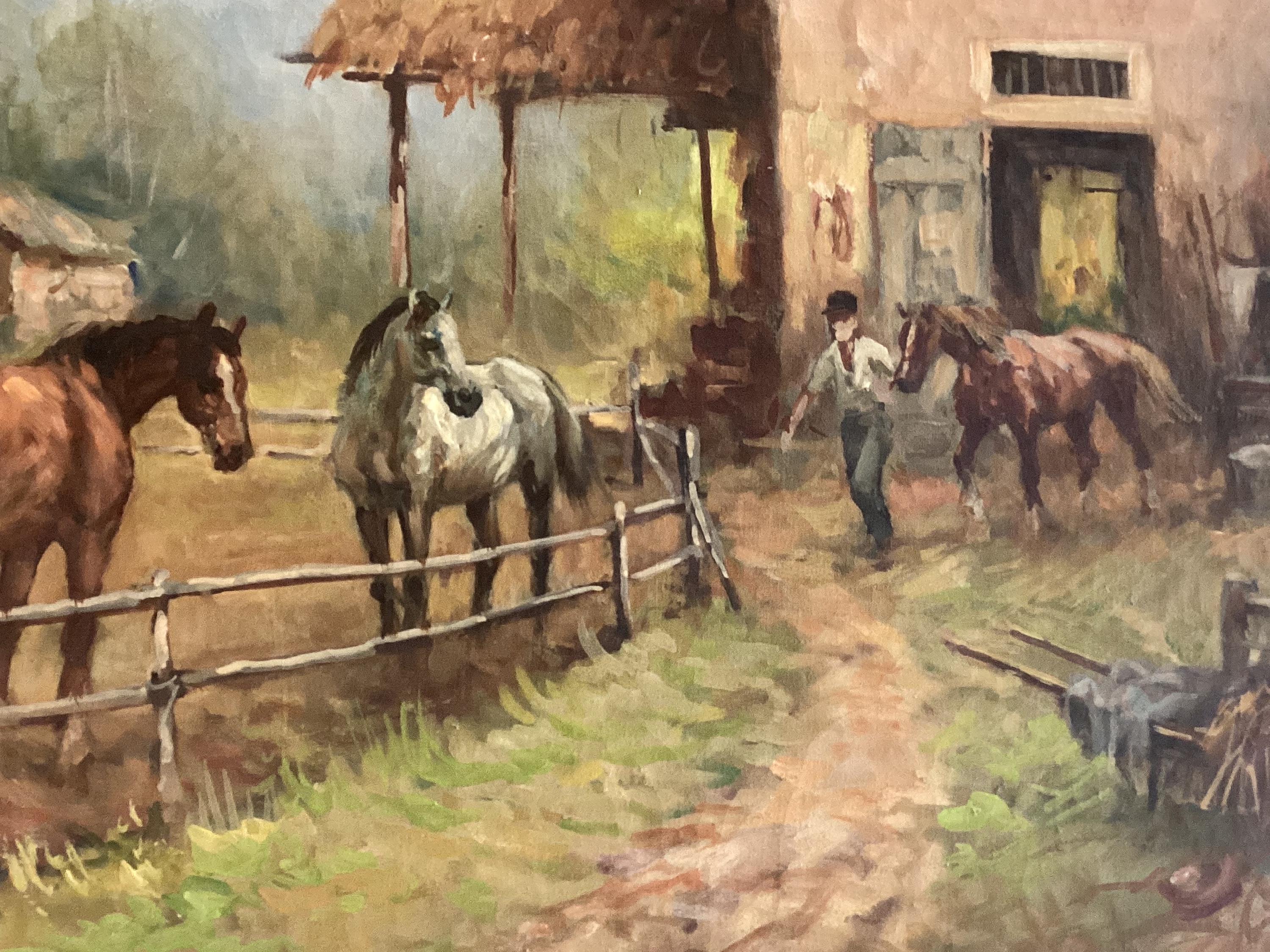 Vintage Oil Painting | Inigio Pagliani 1982 "Maneggio", Italian Equestrian Scene — photo 4 of 10