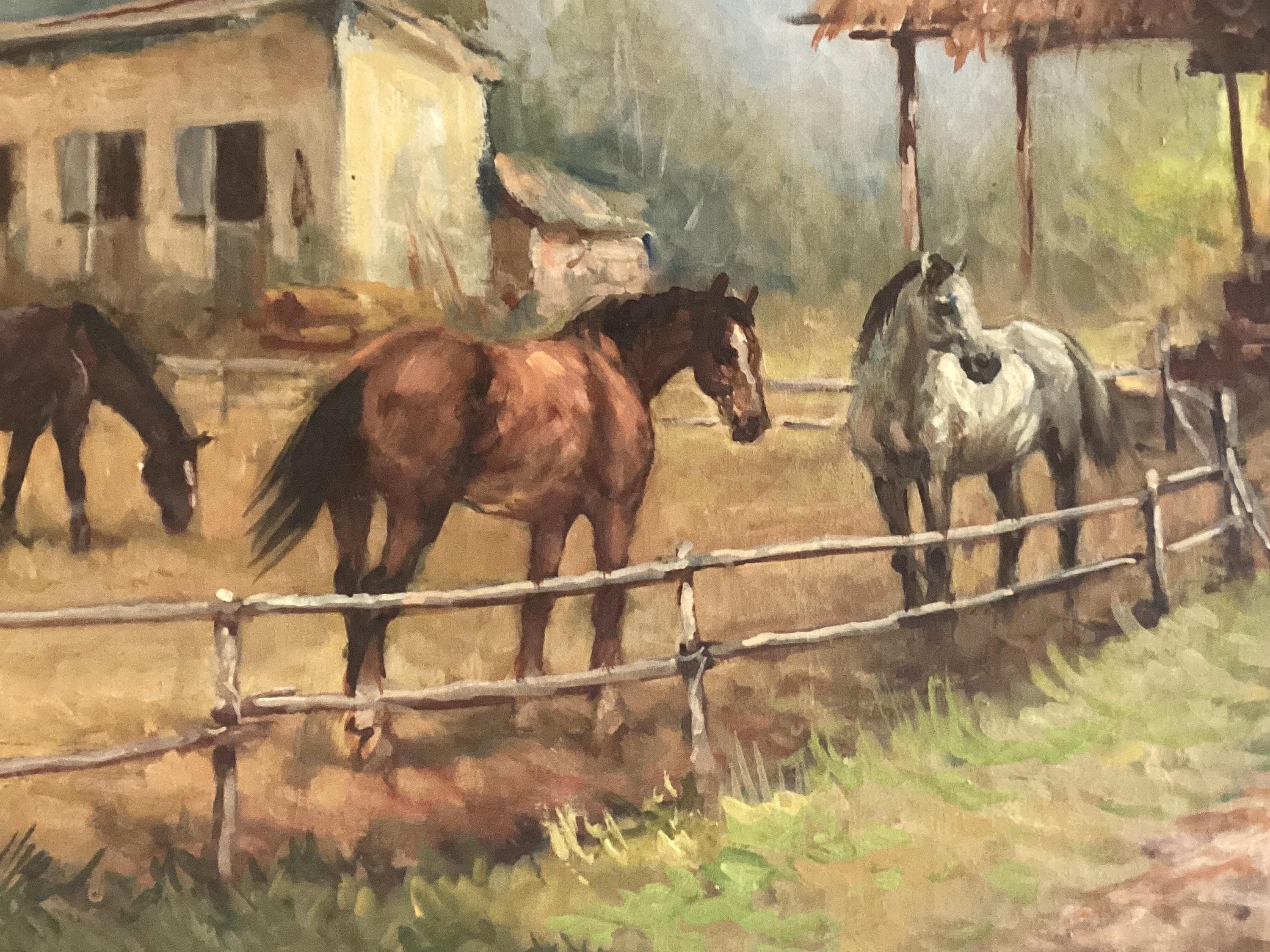 Vintage Oil Painting | Inigio Pagliani 1982 "Maneggio", Italian Equestrian Scene — photo 6 of 10