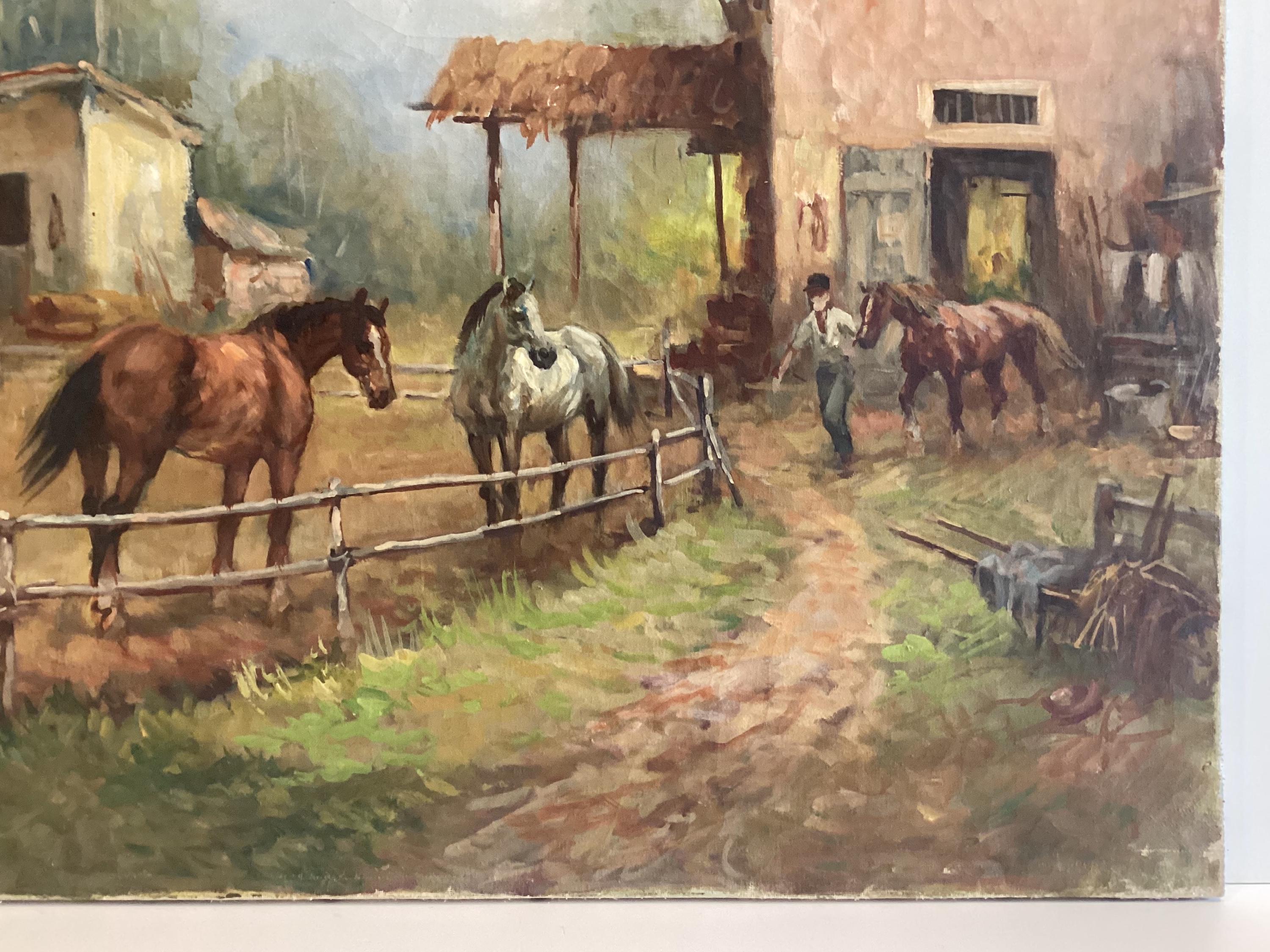 Vintage Oil Painting | Inigio Pagliani 1982 "Maneggio", Italian Equestrian Scene — photo 7 of 10