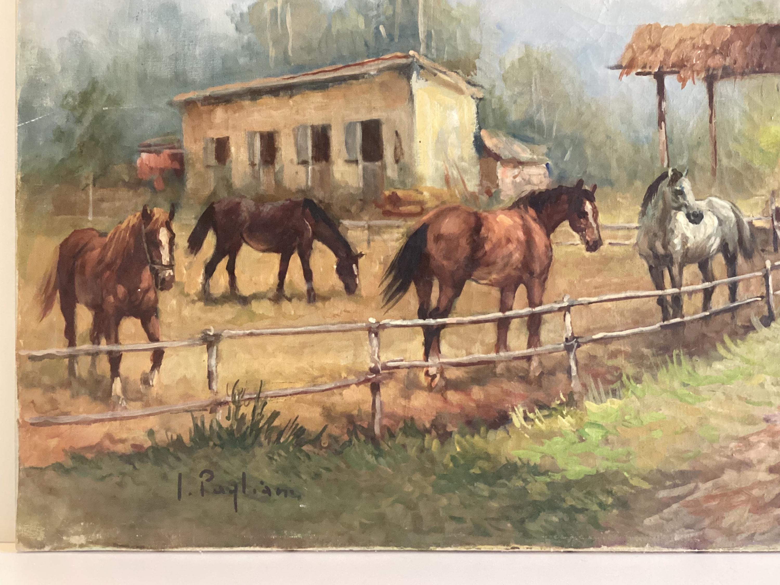 Vintage Oil Painting | Inigio Pagliani 1982 "Maneggio", Italian Equestrian Scene — photo 8 of 10