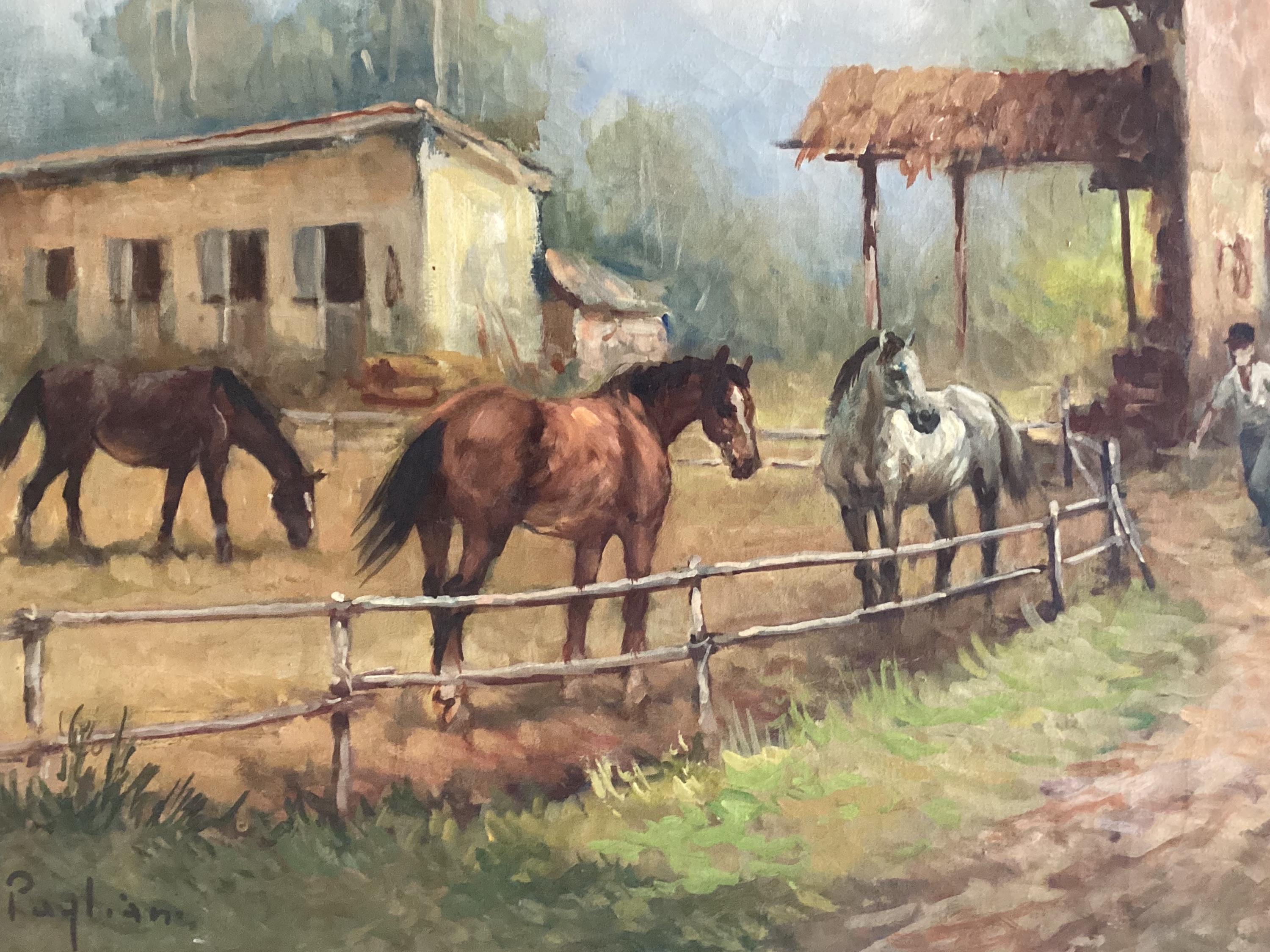 Vintage Oil Painting | Inigio Pagliani 1982 "Maneggio", Italian Equestrian Scene — photo 9 of 10