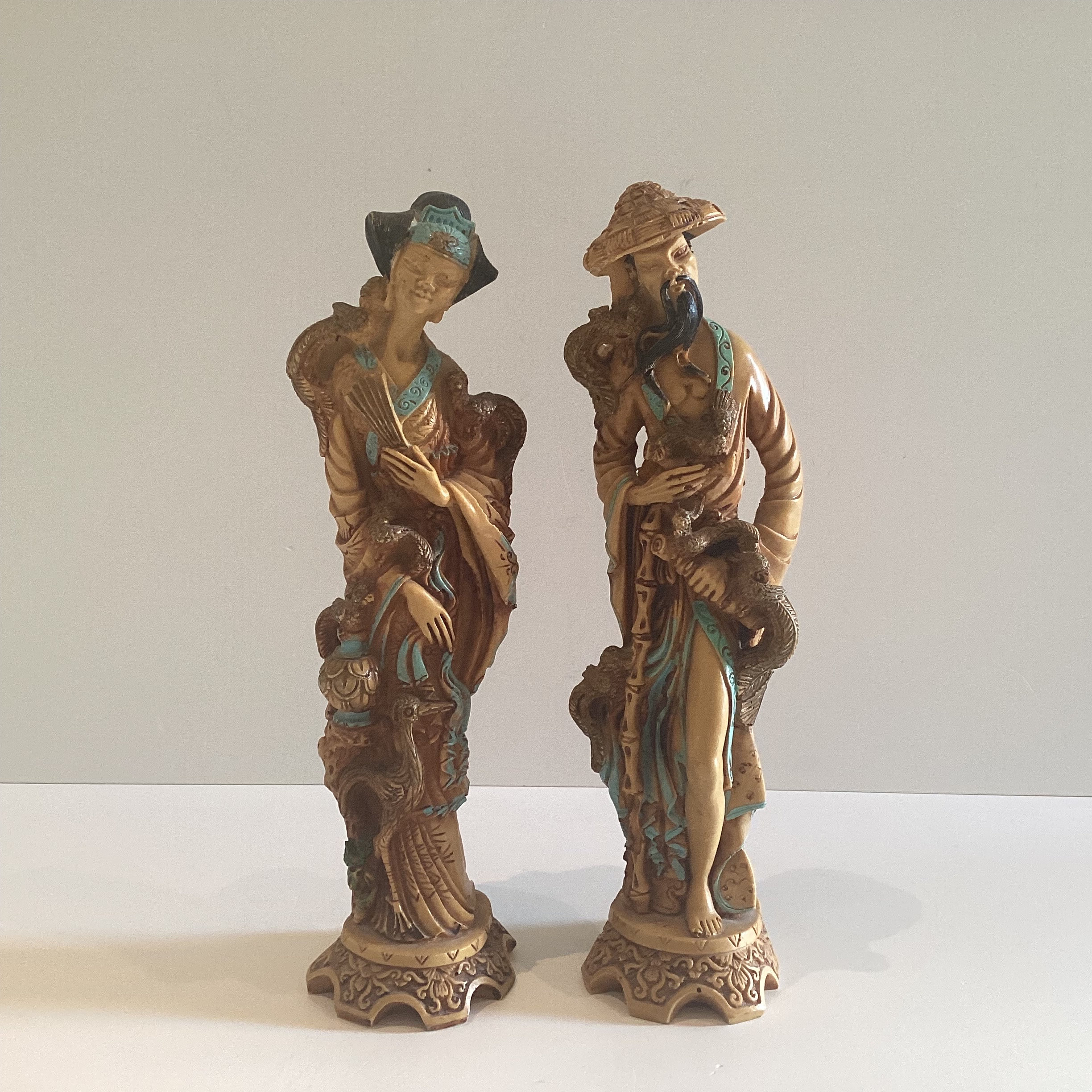 Vintage Figurines | 1950s Chinese Ivory Resin Statues, Pair of Marked Deities — photo 2 of 9