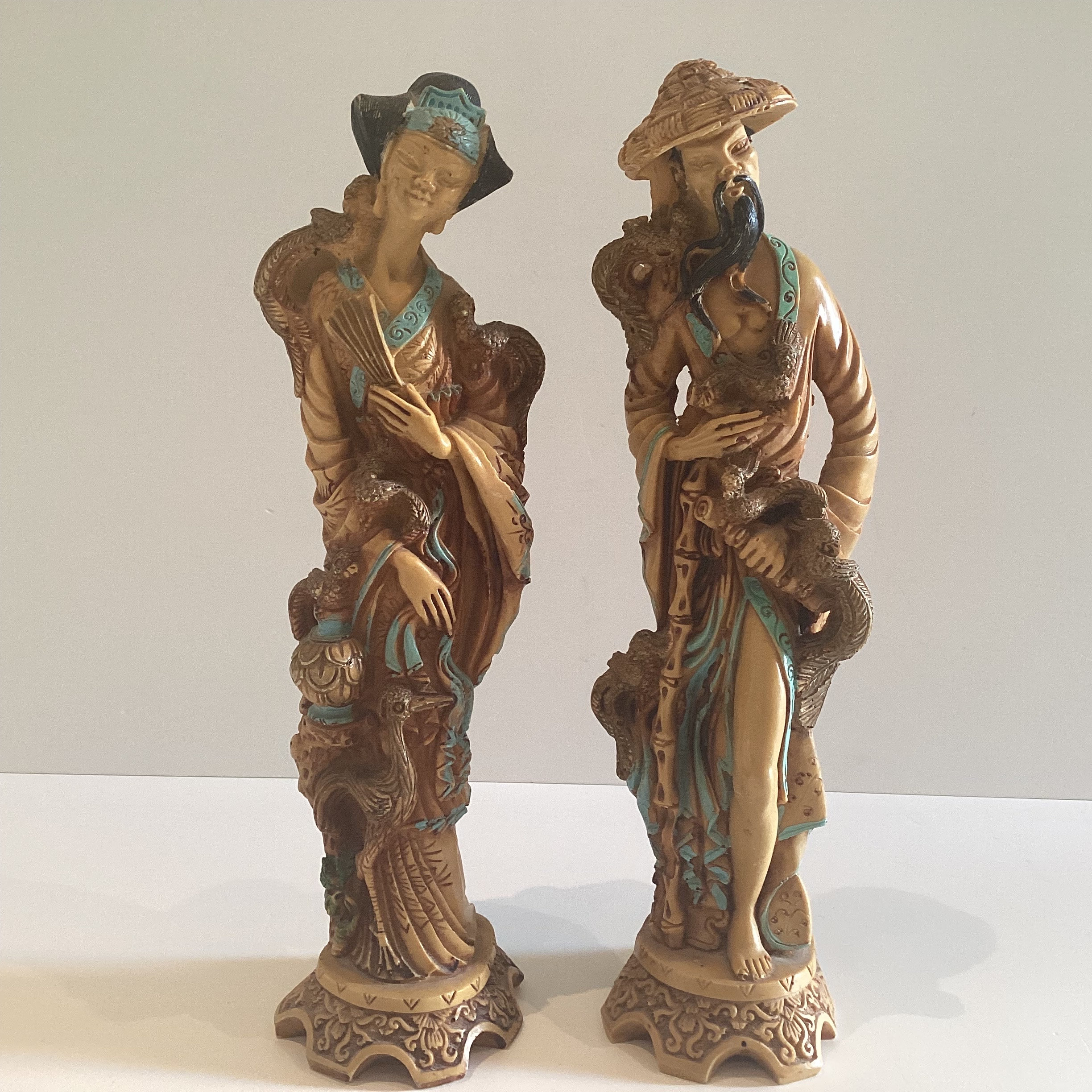 Vintage Figurines | 1950s Chinese Ivory Resin Statues, Pair of Marked Deities — photo 3 of 9
