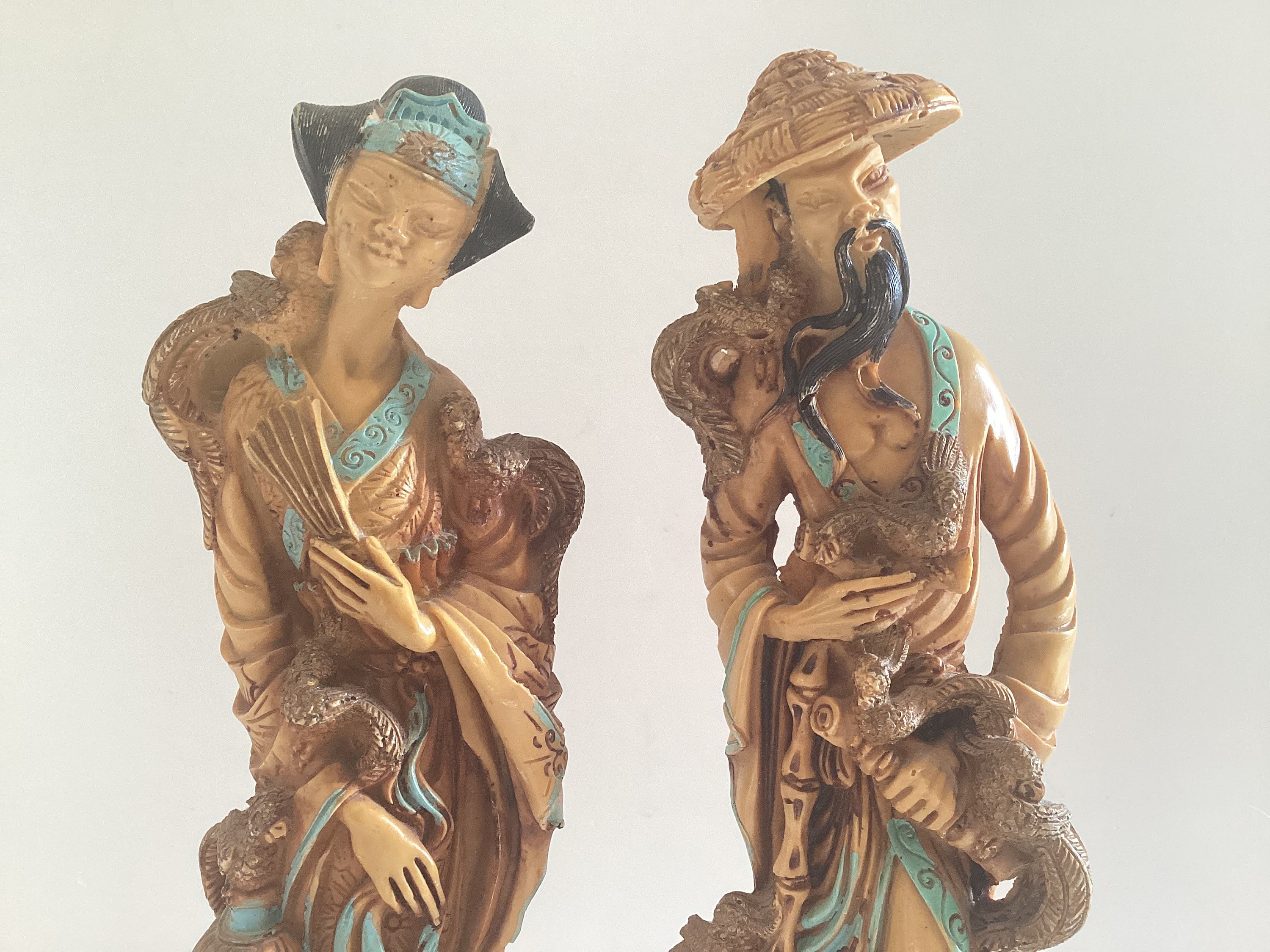 Vintage Figurines | 1950s Chinese Ivory Resin Statues, Pair of Marked Deities — photo 4 of 9