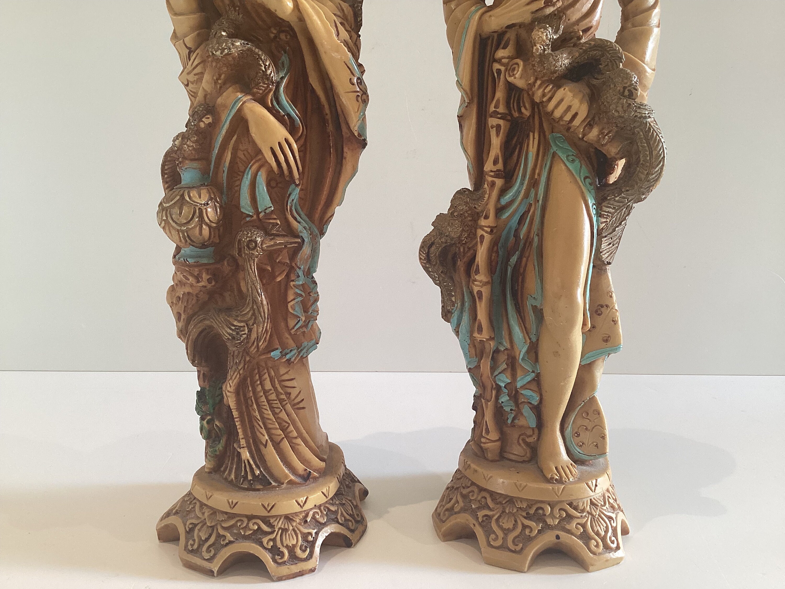 Vintage Figurines | 1950s Chinese Ivory Resin Statues, Pair of Marked Deities — photo 5 of 9