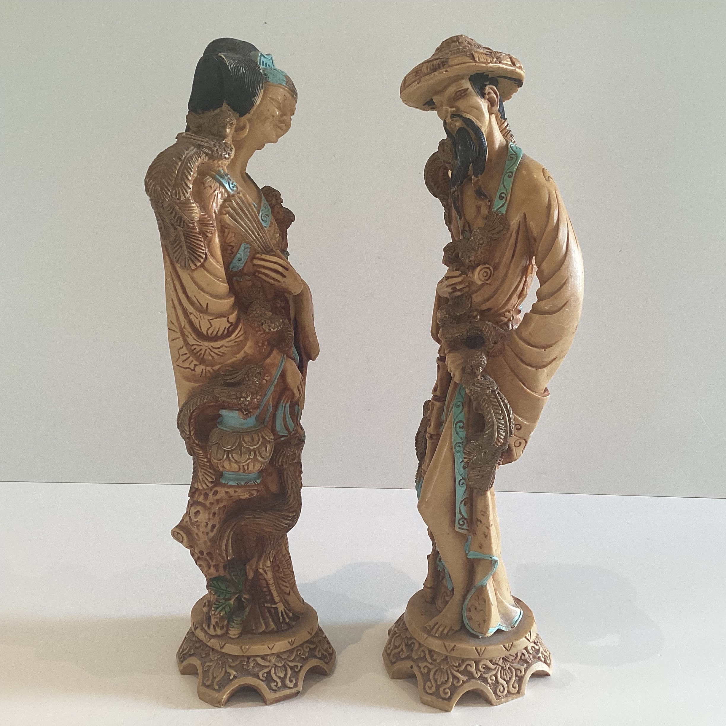 Vintage Figurines | 1950s Chinese Ivory Resin Statues, Pair of Marked Deities — photo 6 of 9