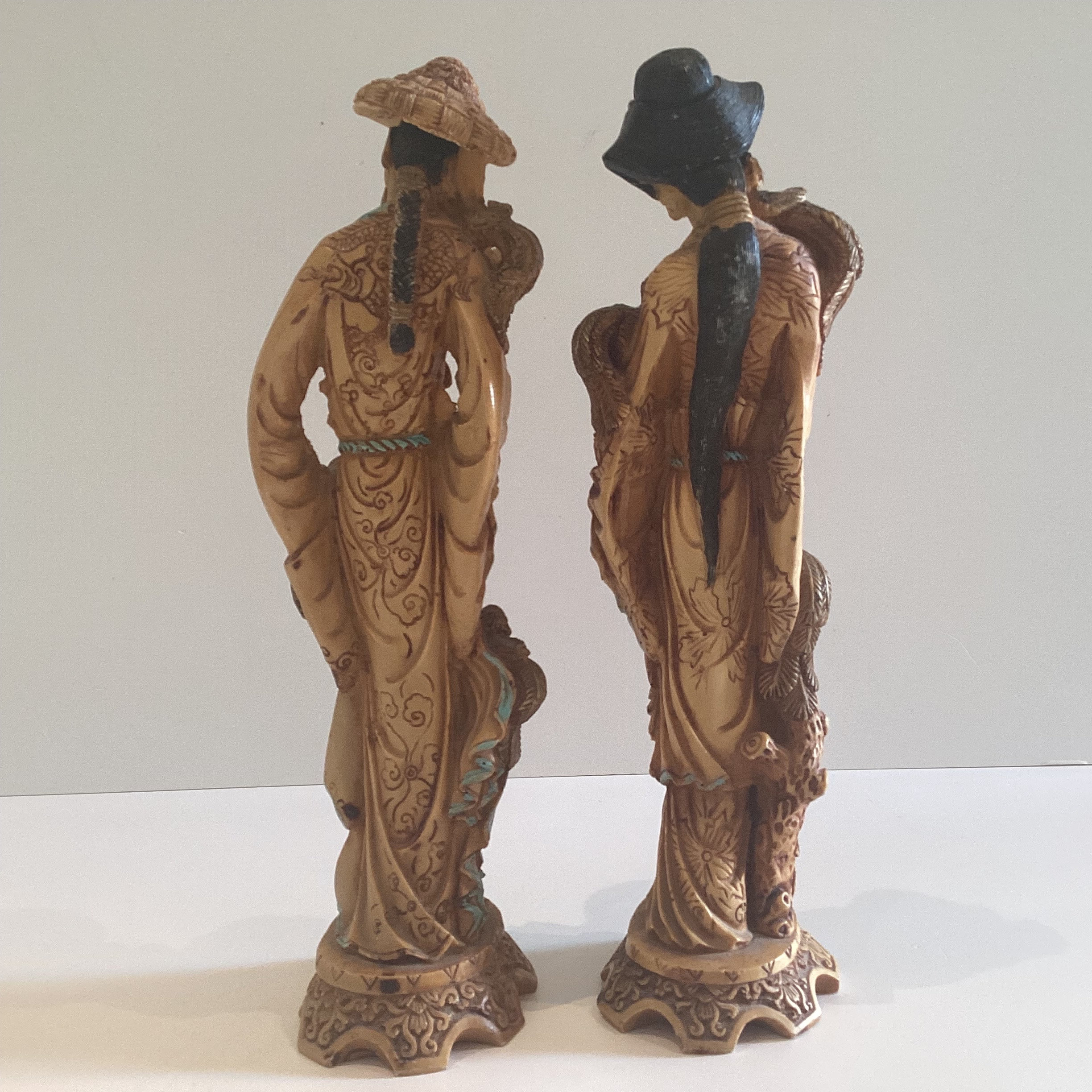 Vintage Figurines | 1950s Chinese Ivory Resin Statues, Pair of Marked Deities — photo 7 of 9