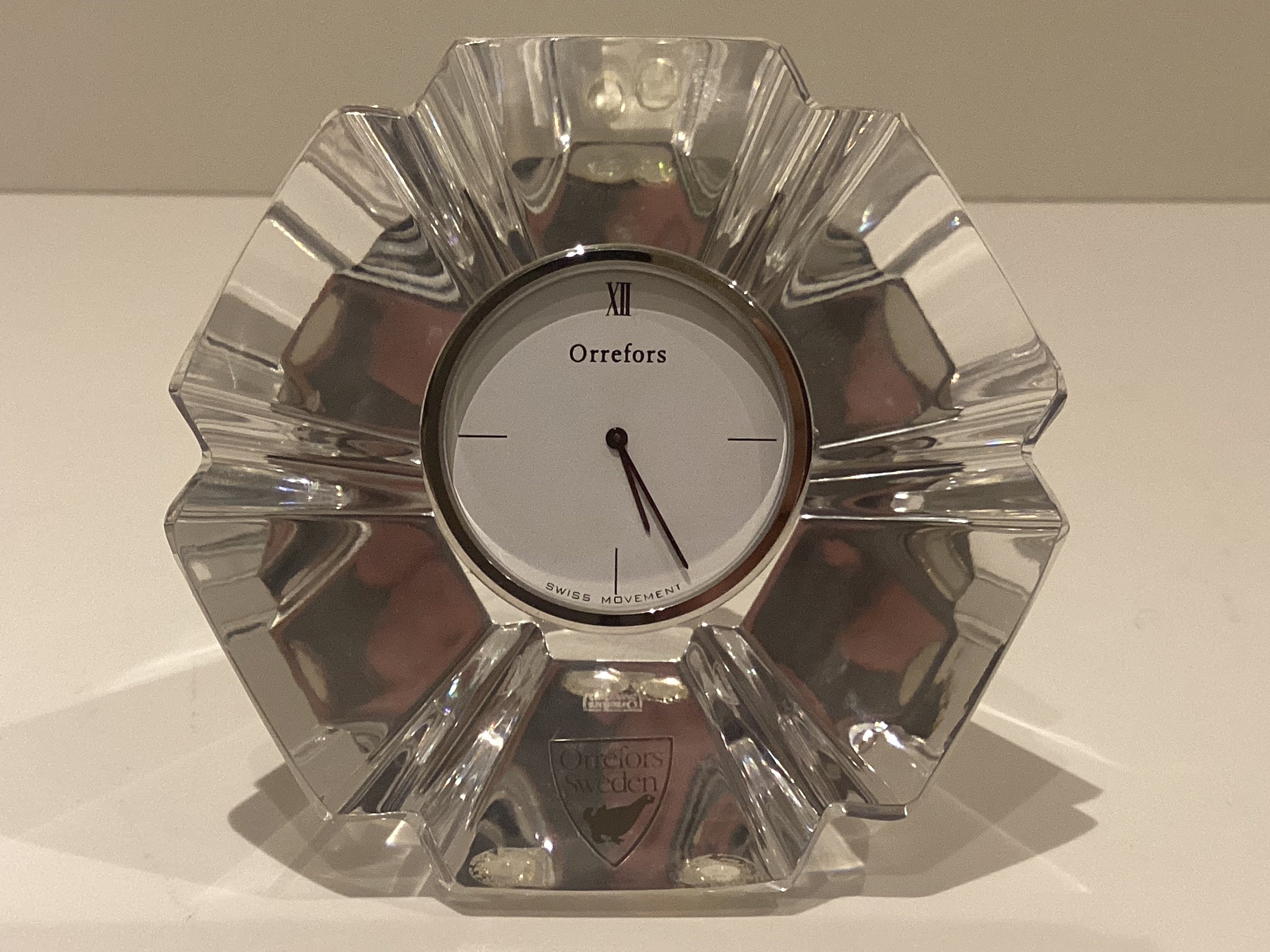Vintage Clock | Orrefors Sweden Lars Hellsten Design, Ronda Swiss Movement 4 Jewles Version — photo 3 of 8