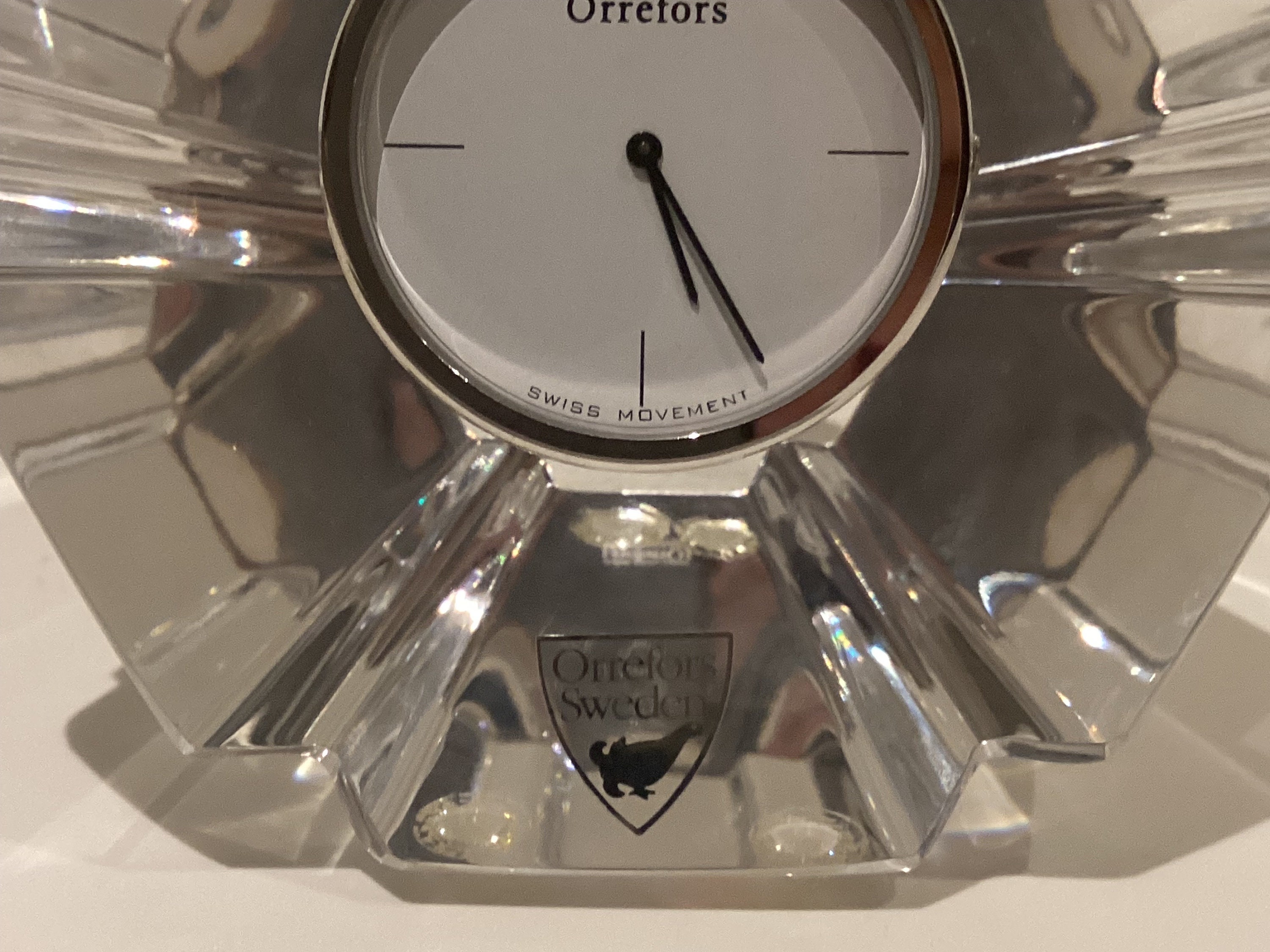 Vintage Clock | Orrefors Sweden Lars Hellsten Design, Ronda Swiss Movement 4 Jewles Version — photo 4 of 8